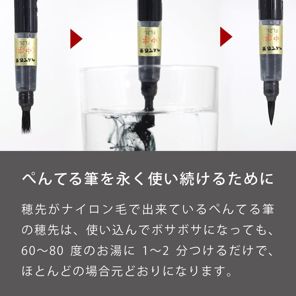 Detalle de ぺんてる ぺんてる筆 XFP5M(10) 顔料中字・黒 10本入り筆ペン