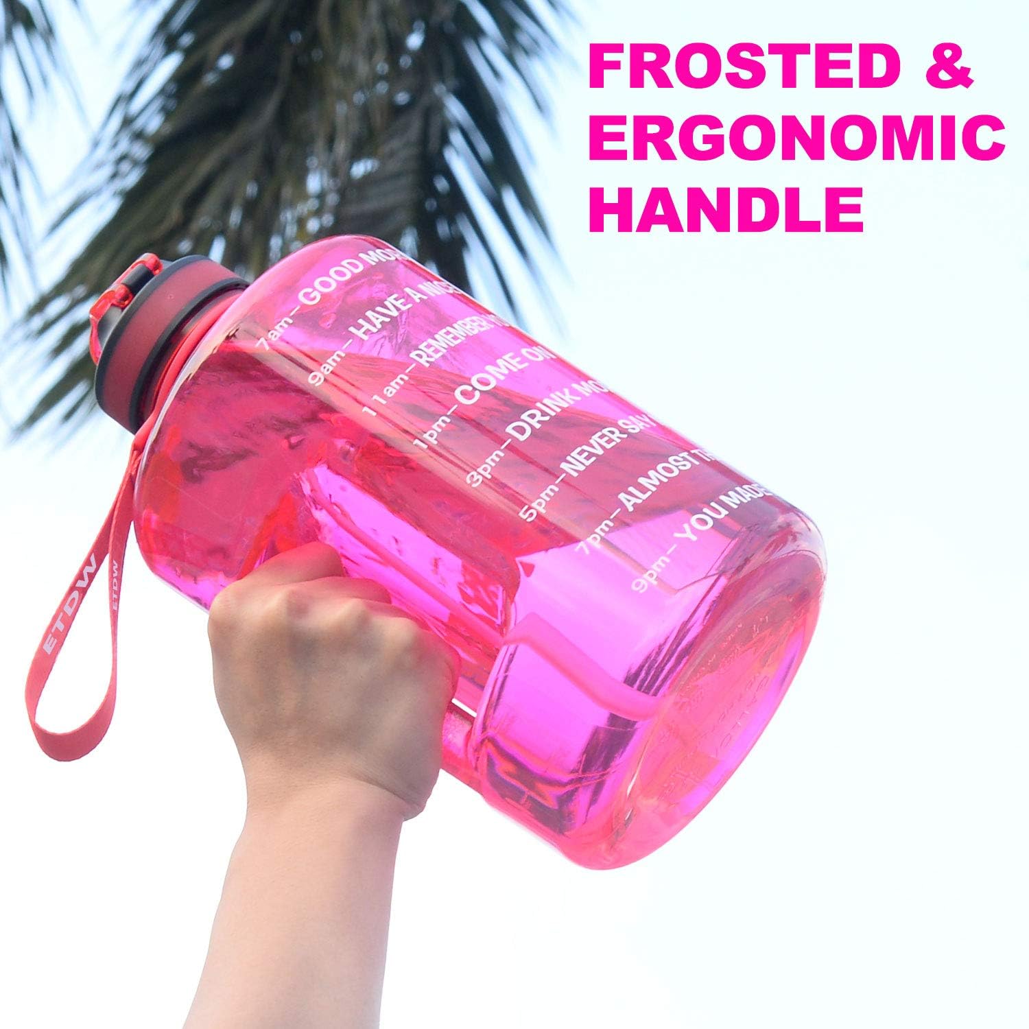 Detalle 2 de ETDW Gallon Water Bottle with Straw, Time Markers and Carry Handle