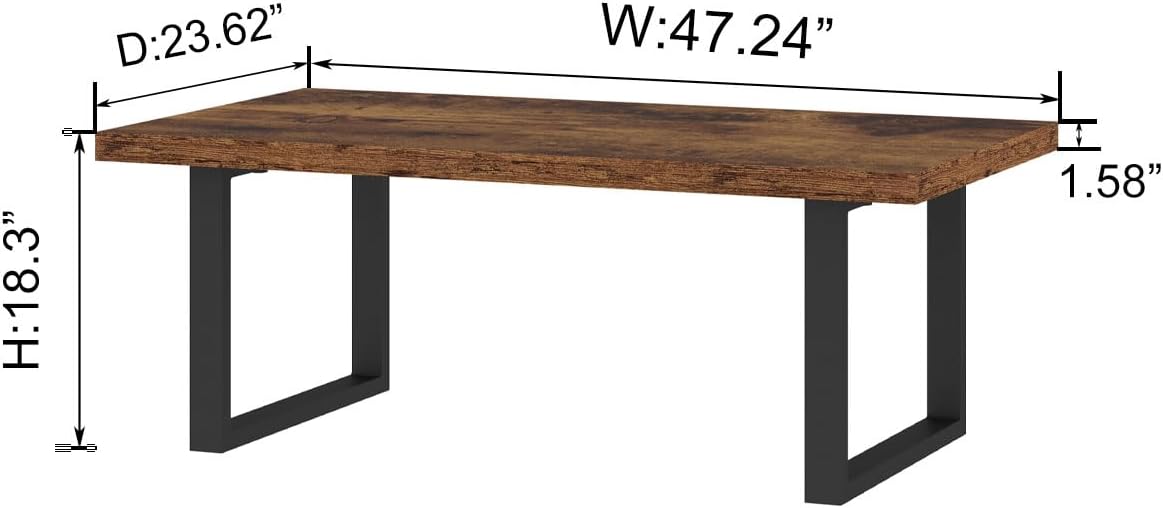 Thumbnail 1 de IBF tavolino da salotto rustico rettangolare in legno e metallo, stile industriale minimal, 119 cm