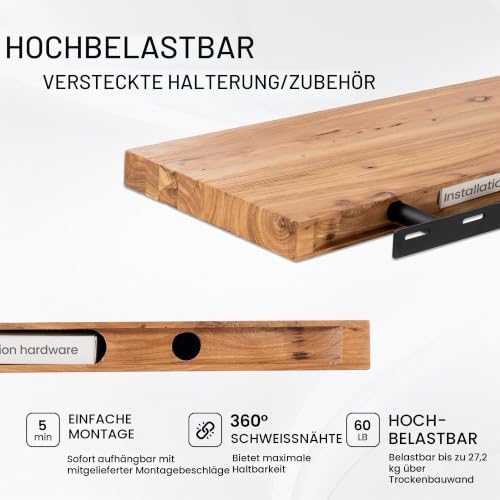 Detalle de Fun Memories Schweberegale für die Wand – 2er Set aus recyceltem Ulmenholz, 24 Zoll