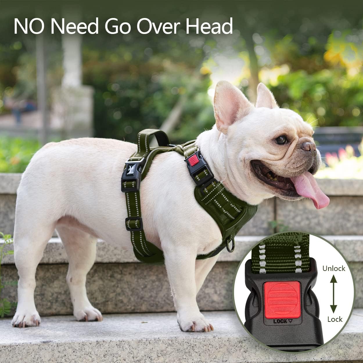 Detalle de PoyPet No Pull Dog Harness (Size S, Army Green) — Reflective, Soft Padded Vest with Easy Control Handle