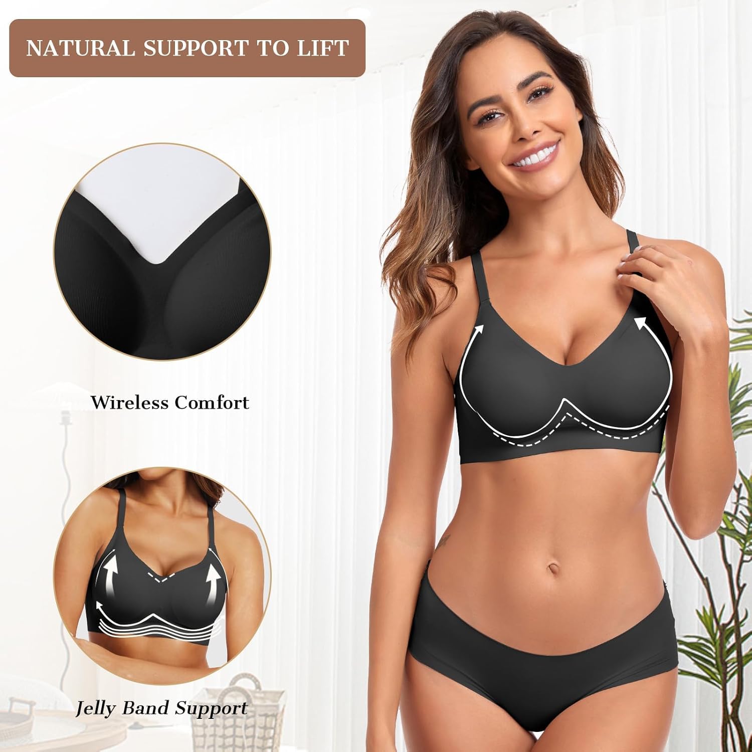 Detalle 2 de OEAK Womens Wireless Push Up Bra 4‑Row Hooks 🎀