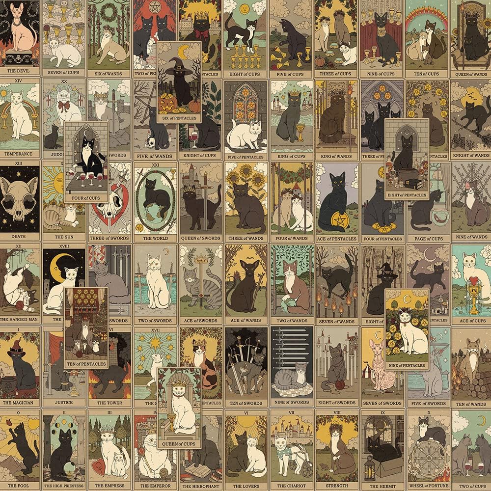 Detalle de Cat Tarot Vinyl Stickers, 72-Piece Set