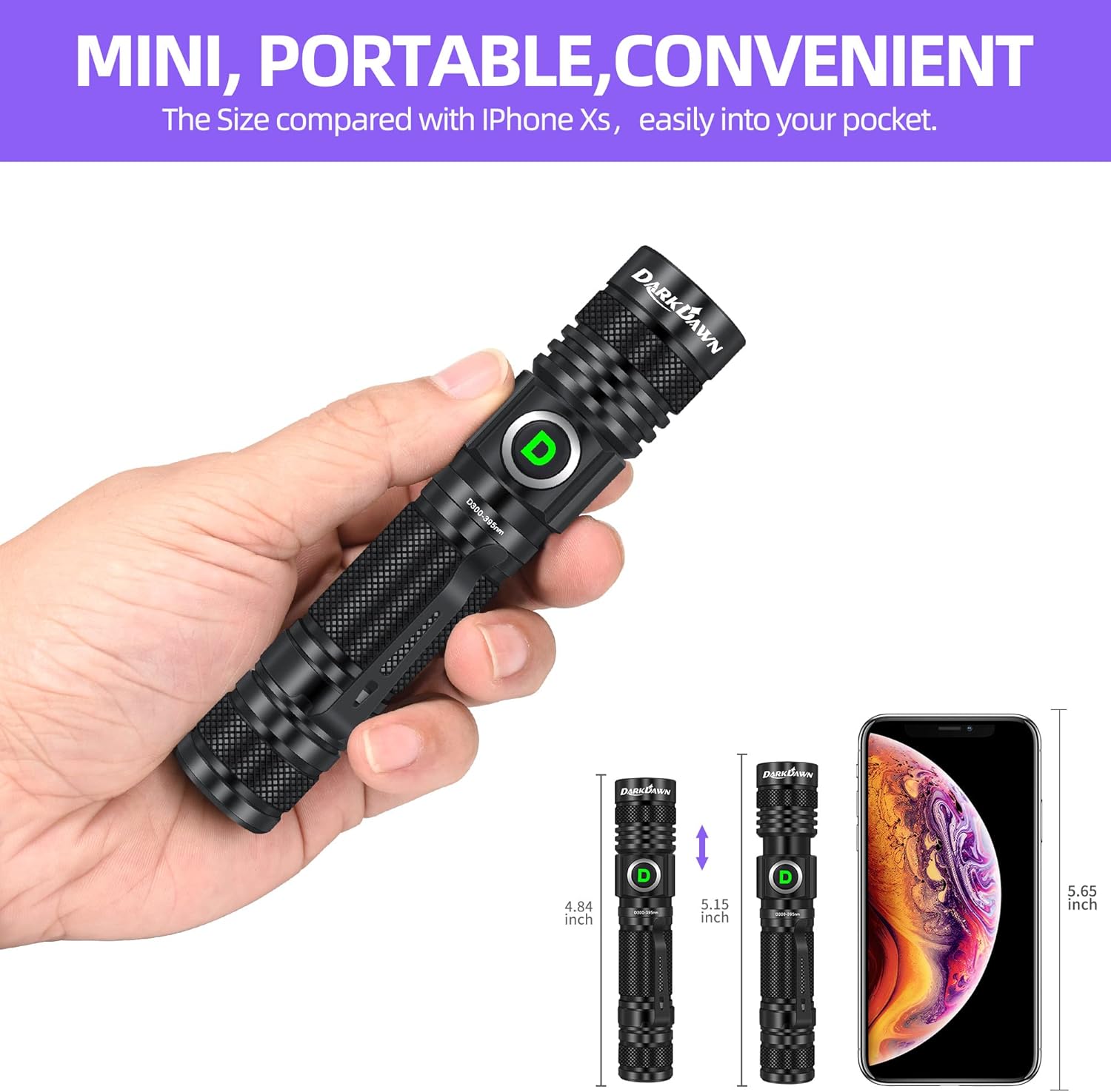 Thumbnail 5 de DARKDAWN UV Torch 395nm Flashlight (USB rechargeable) for pet urine stain detection & UV resin curing
