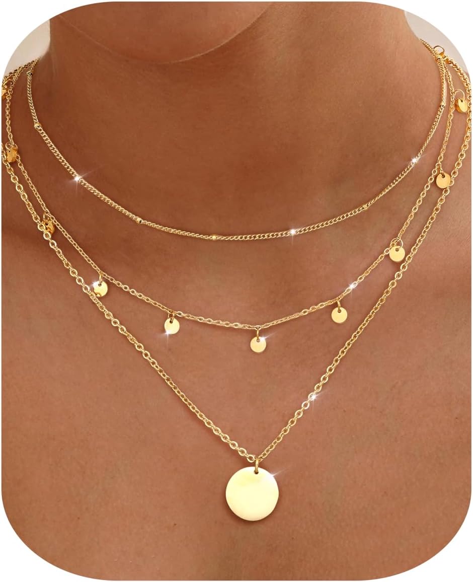 Detalle de Chriscoco 3er Layered Kette Gold Damen – Edelstahl, Wasserfest, 3-Teiliges Layering-Set