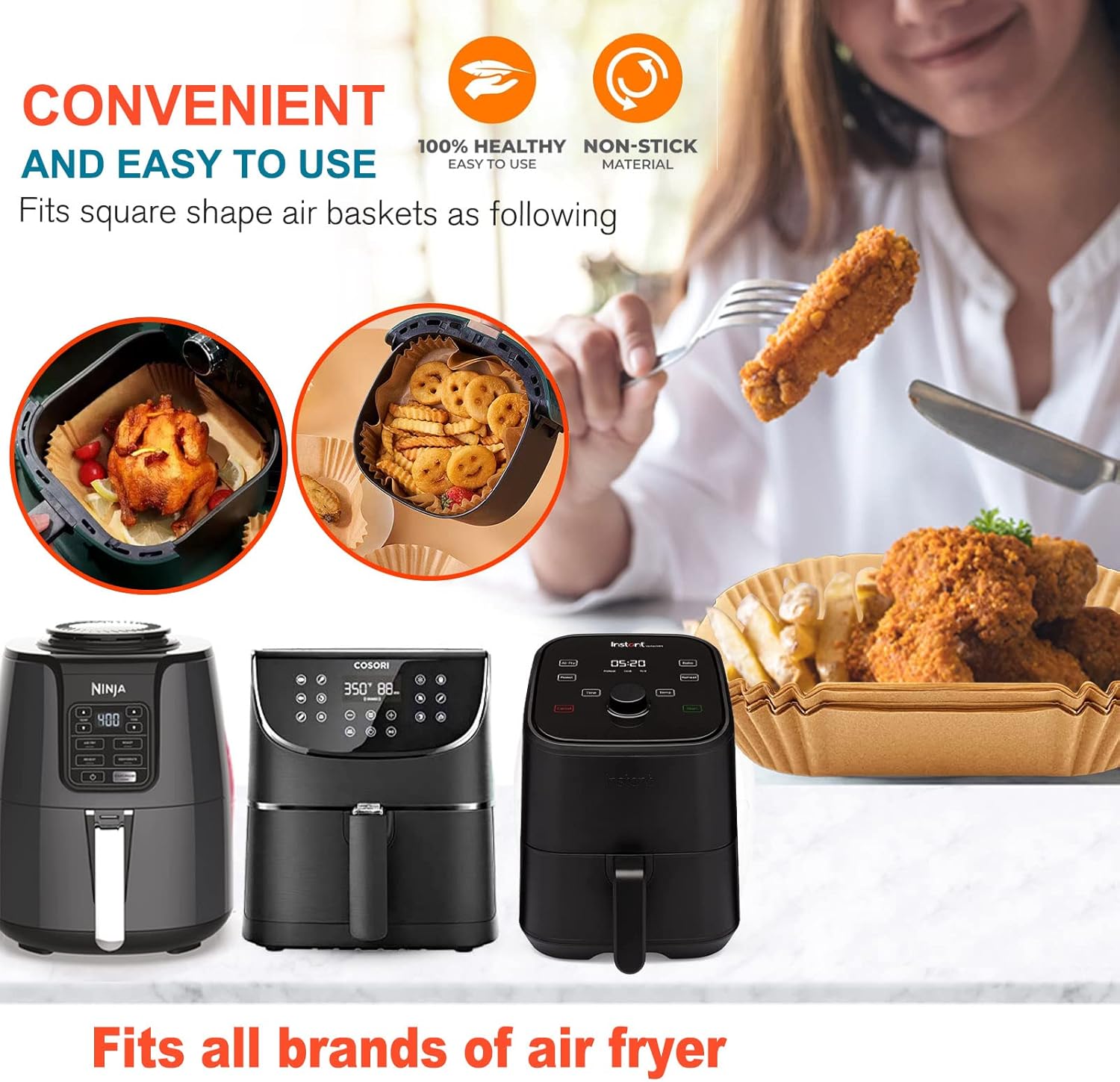 Thumbnail 6 de Disposable Air Fryer Liner Liners (9 Inch, Square) — Parchment Paper for 5–8 Quart Air Fryers, 125 Pack