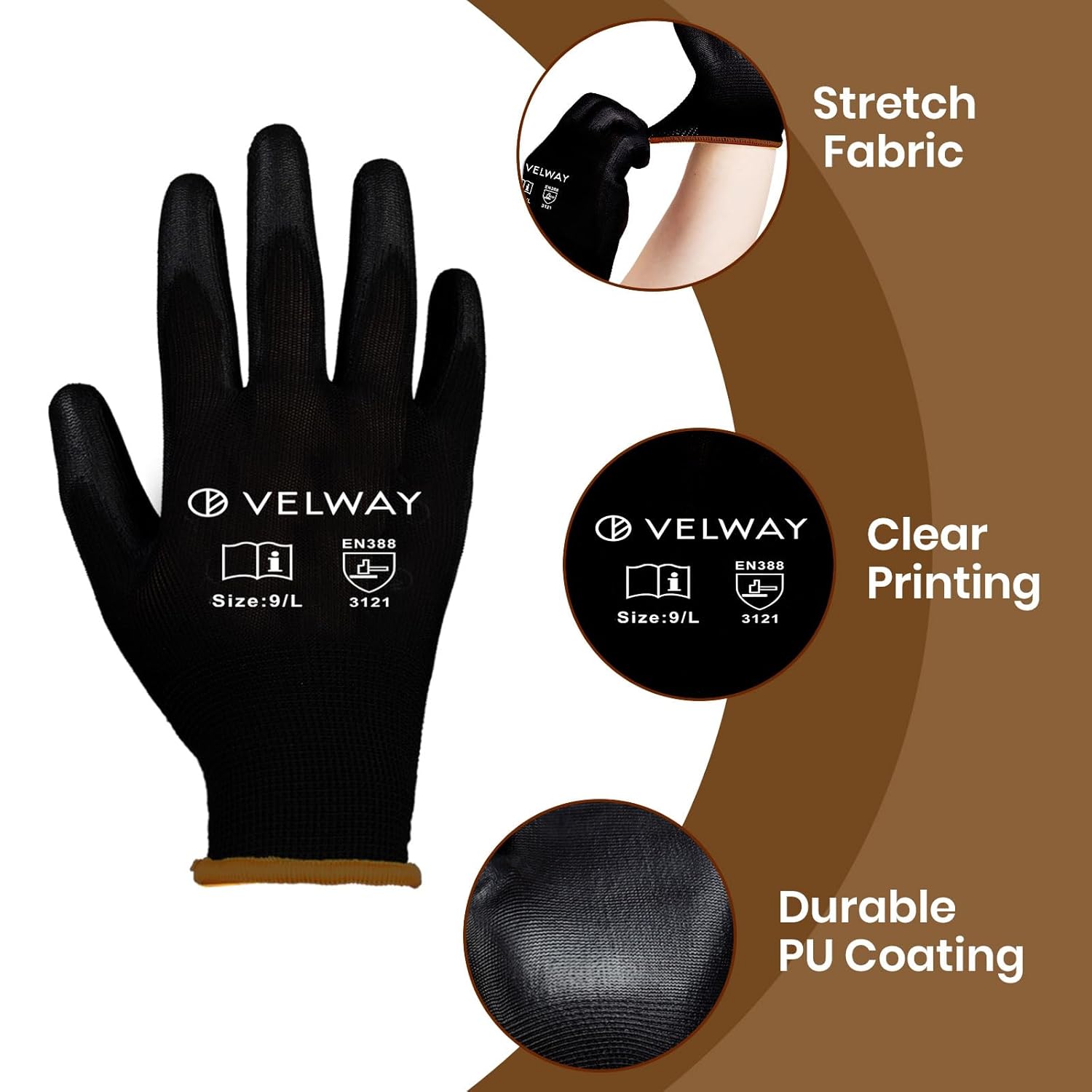 Thumbnail 1 de Velway 12 Pairs Safety Work Gloves, Size 9/L