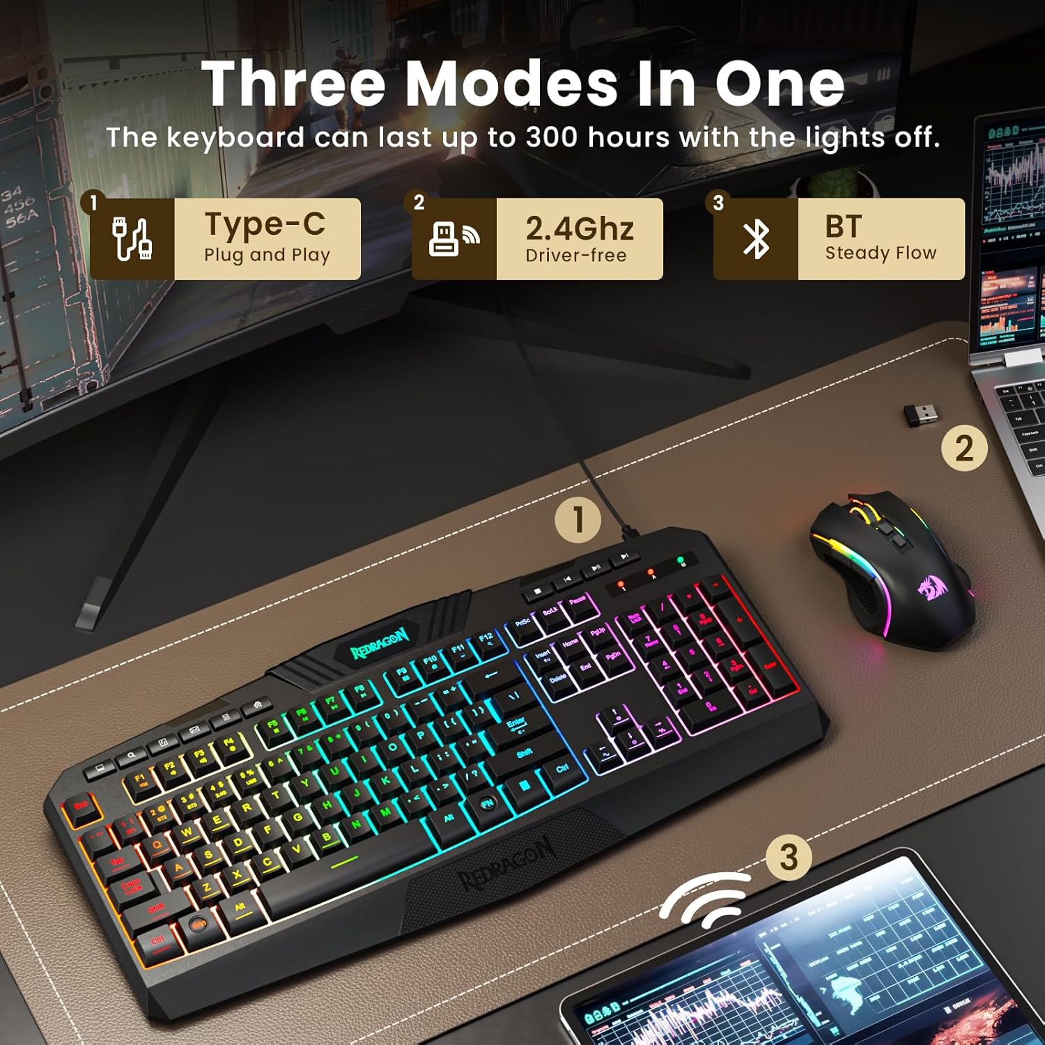 Detalle 2 de Redragon S101M-KS wireless keyboard 4800 DPI ⌨