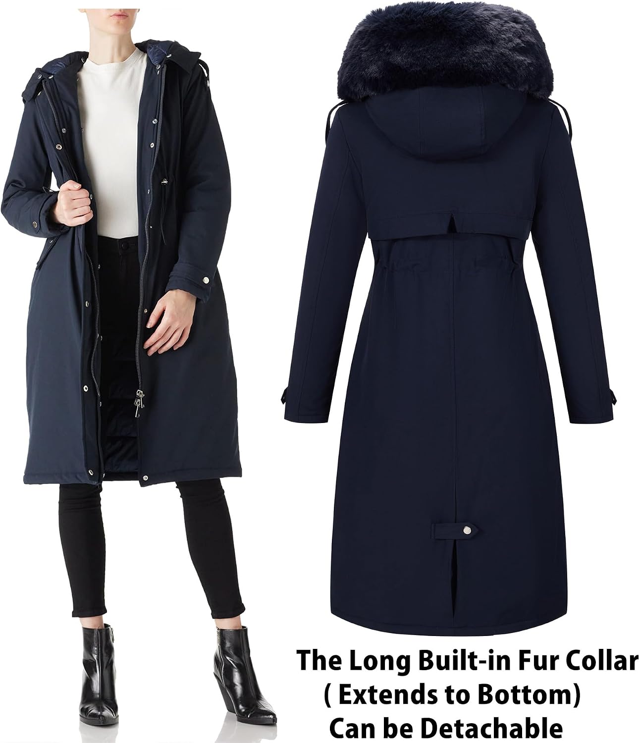 Detalle 2 de RISISSIDA R7614 Women's Long Puffer Parka with Faux-Fur Trim and Drawstring Waist