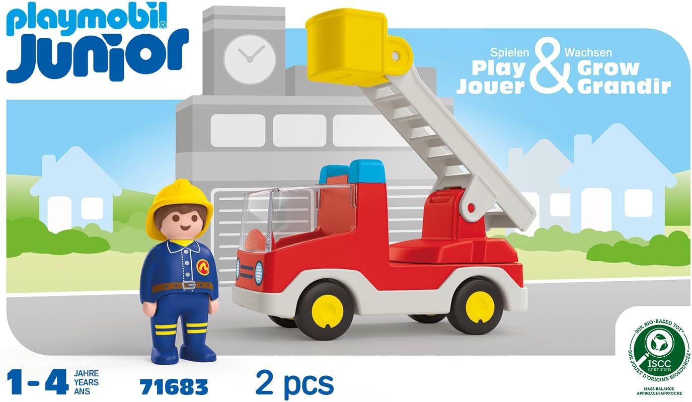 Detalle de PLAYMOBIL JUNIOR 71683 brandweerwagen met draaibare ladder en brandweerman