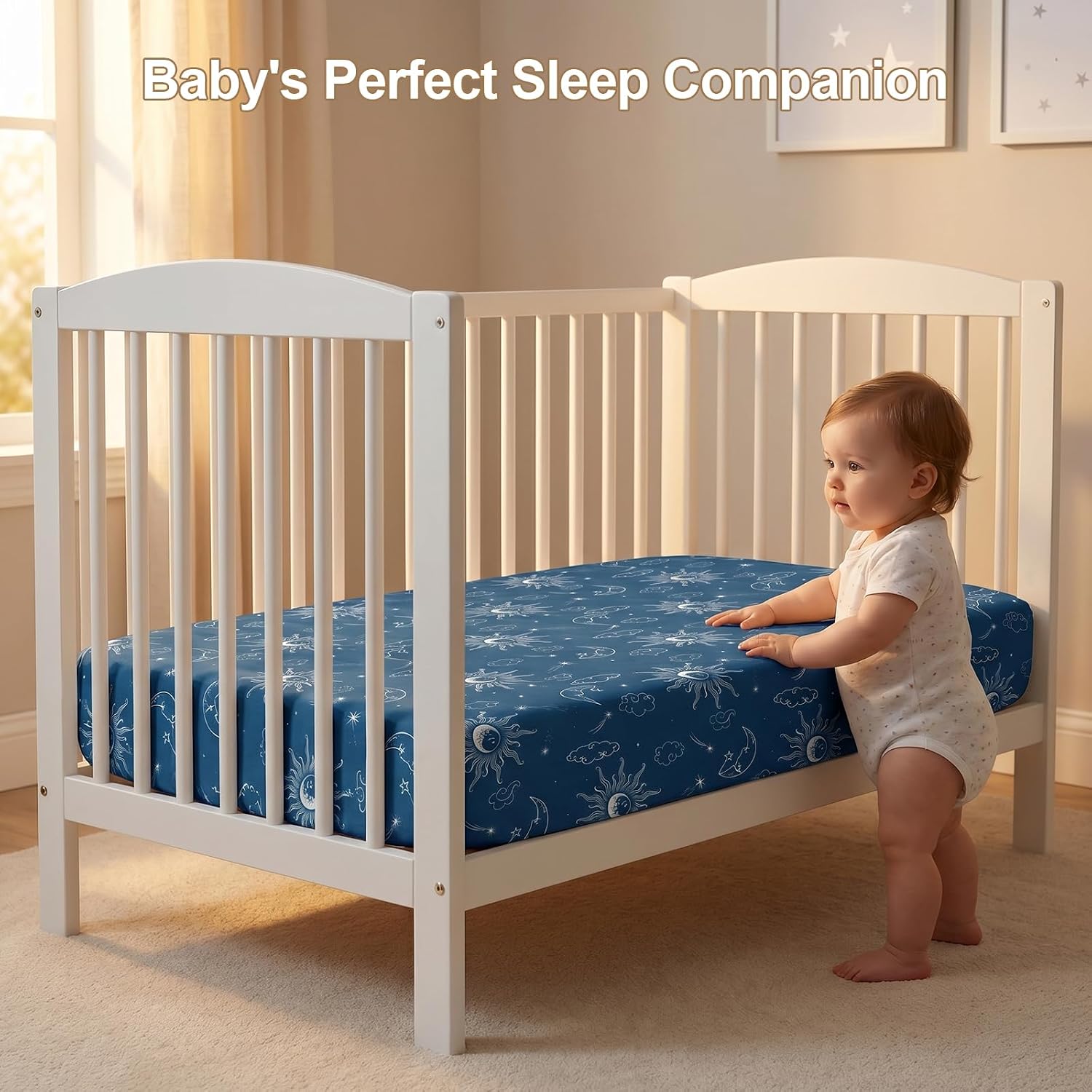 Detalle de IOCCLH Baby Crib Sheets 2-Pack, 28 x 52 x 8-Inch Microfiber, Sleeping Moon & Mars