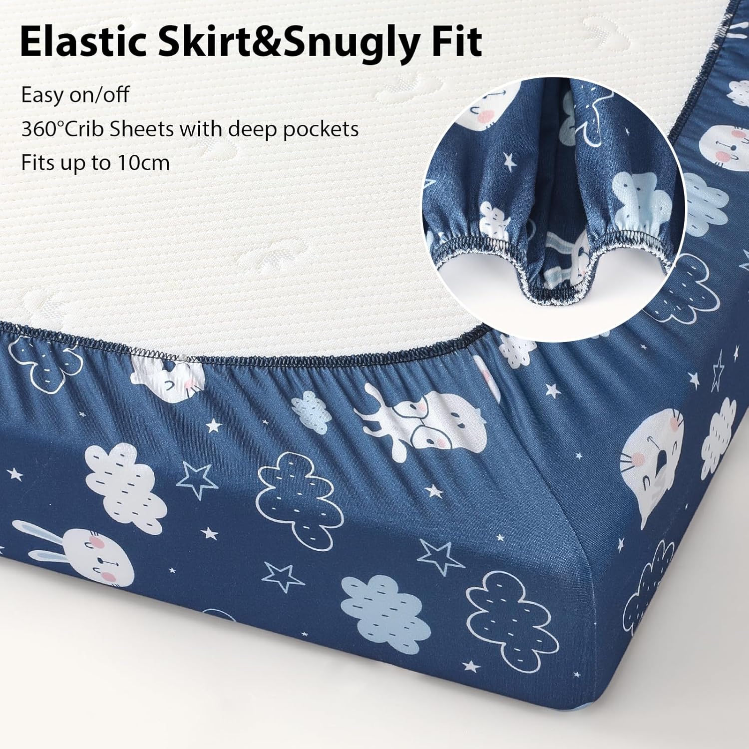 Thumbnail 4 de Next to Me 85x51cm Fitted Crib Sheets | 3 Pack, Ultra-Soft Microfiber in Blue Cloud Animal