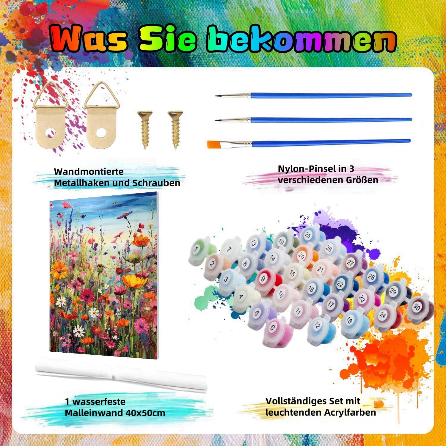 Thumbnail 2 de 77iiAii Adults Paint by Numbers Oil Painting Kit (40 x 50 cm) with 3 Brushes, Acrylic Paint & Hanging Hooks