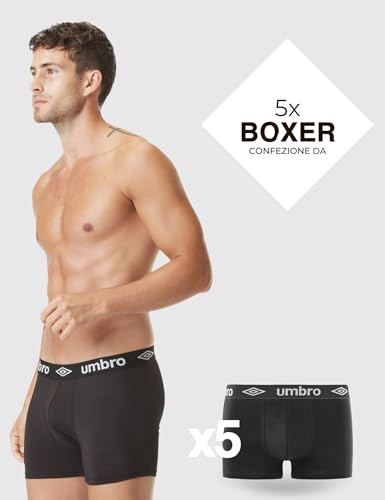 Detalle de Umbro Mutande Boxer Uomo 100% Cotone – Set da 5, Nero, M