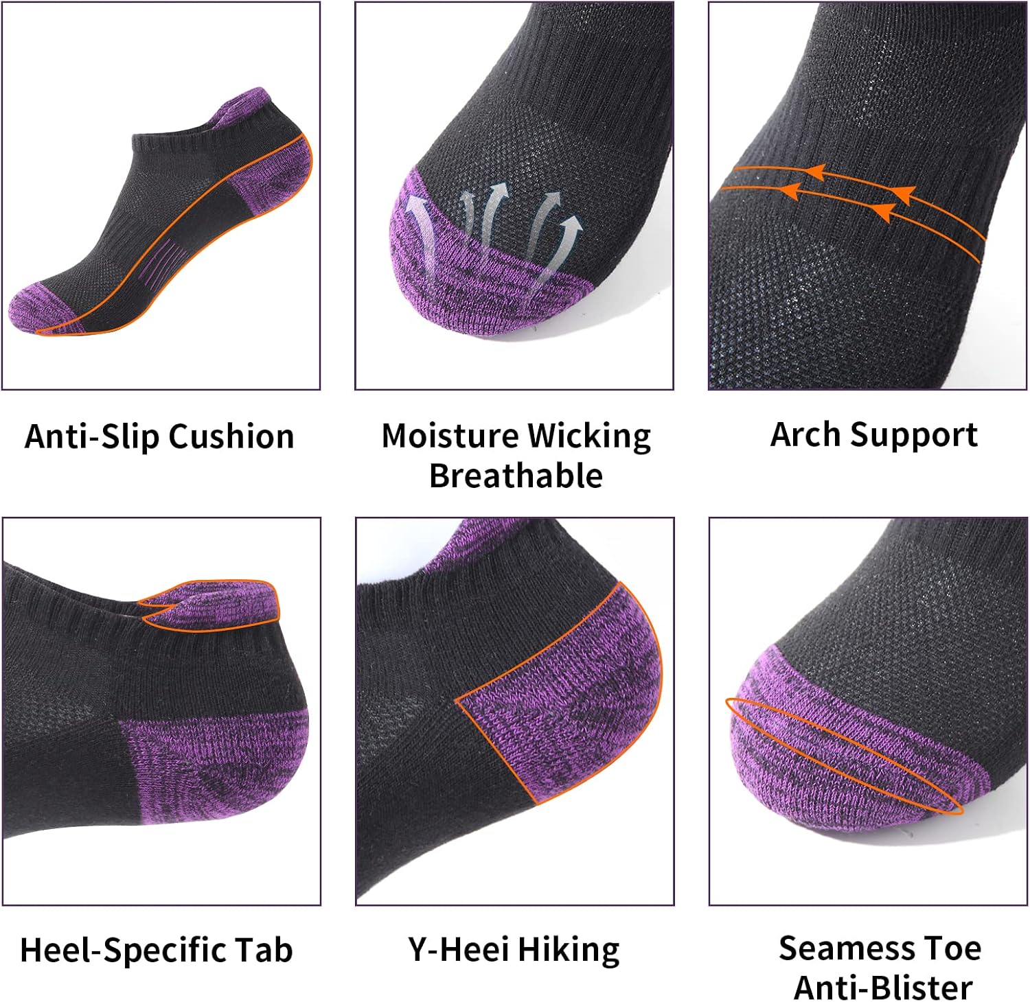 Detalle de BUDERMMY Trainer Socks for Women (6 Pairs) – Cushioned, Breathable Cotton Ankle Sports Socks