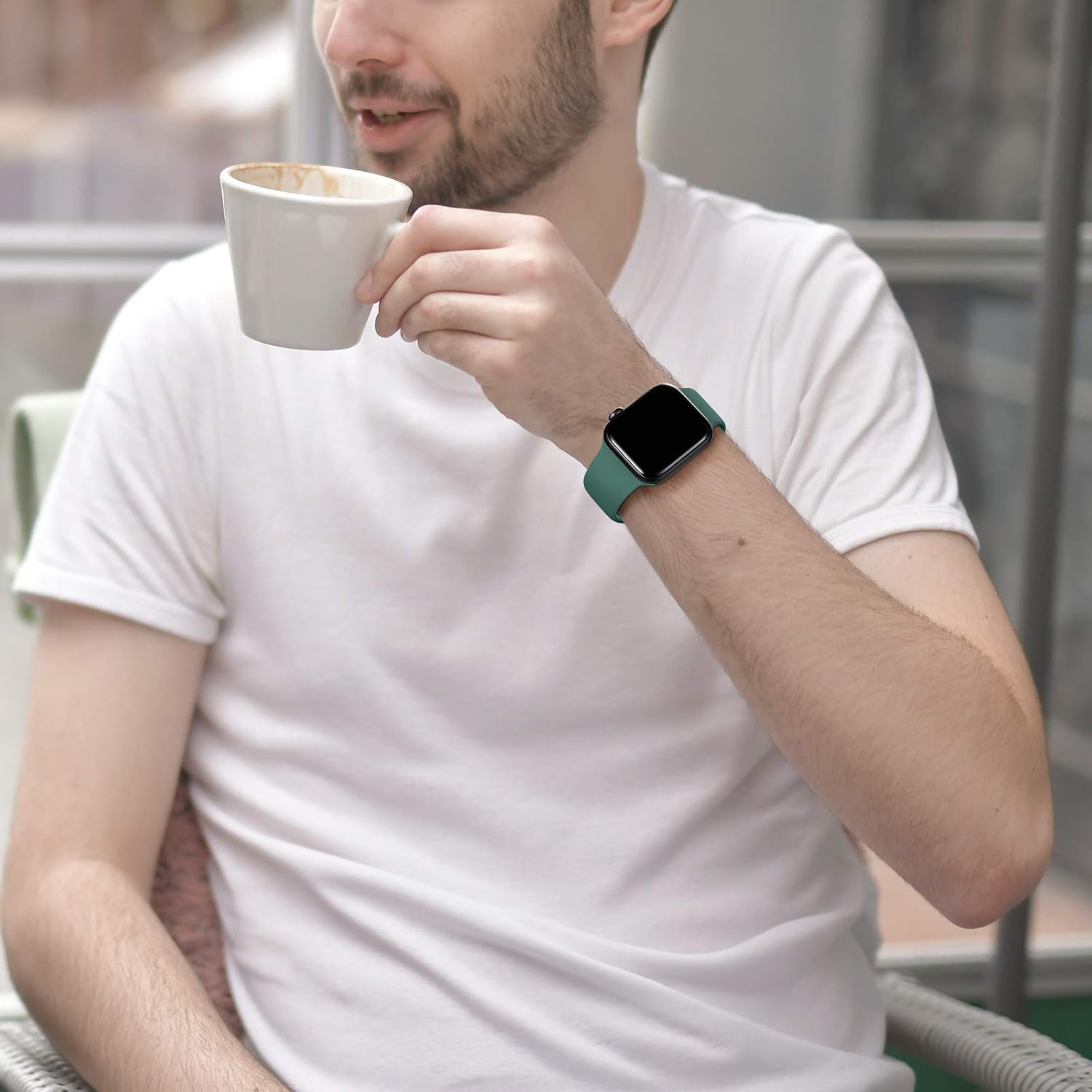 Detalle 2 de CeMiKa Silicone Sport Strap replacement for Apple Watch (38mm–49mm, Pinegreen)