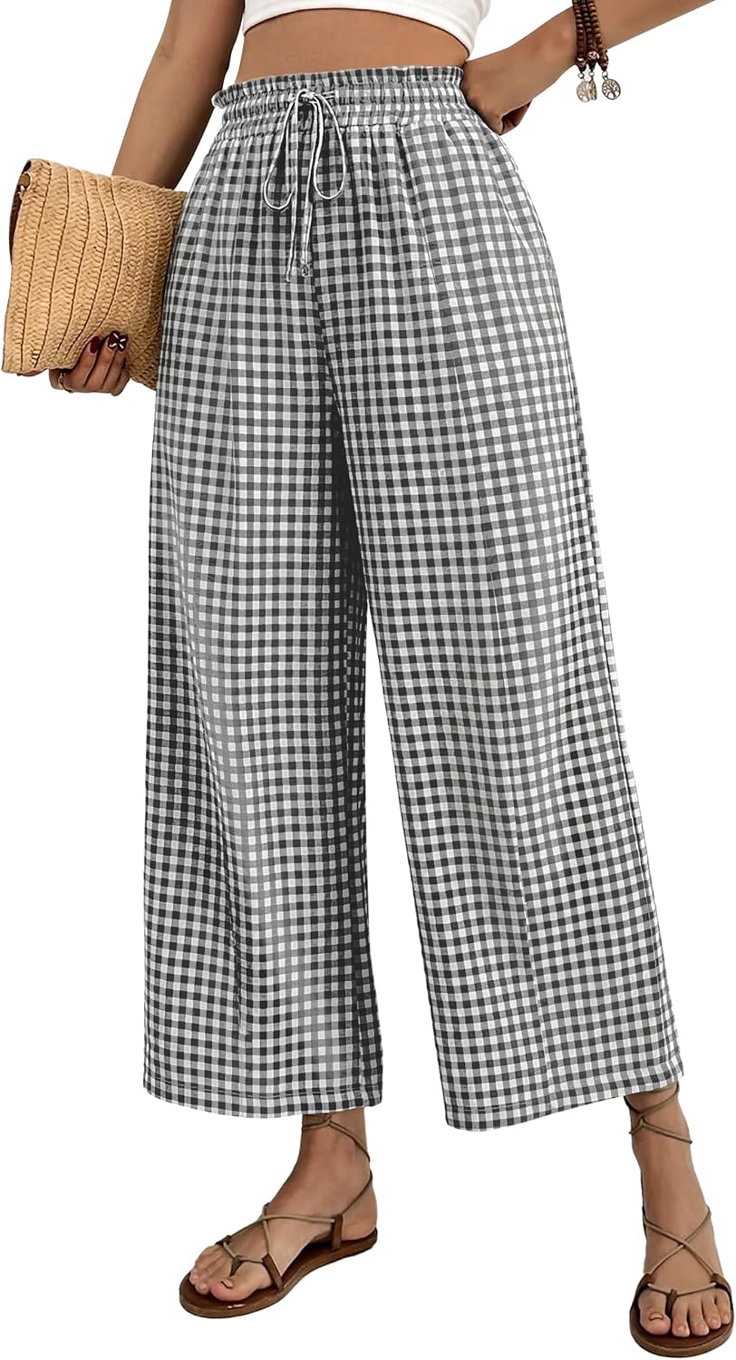 Detalle 2 de WIHOLL Wide Leg Palazzo Pants for Women – Flowy, Drawstring Waist with Pockets