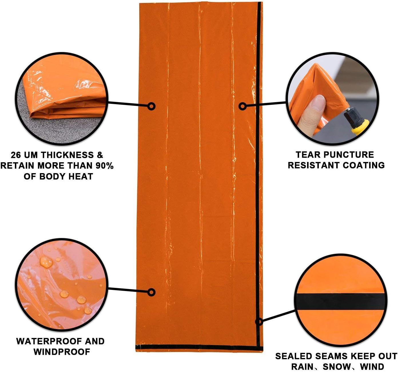 Detalle 2 de HONYAO Survival Sleeping Bag 1-pack emergency bivvy