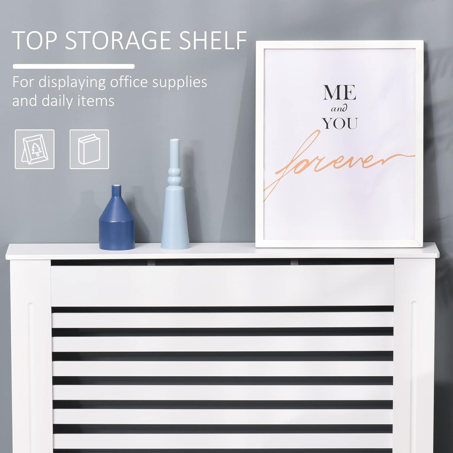 Thumbnail 3 de HOMCOM Cache-radiateur design à lattes 112x19x81 cm – MDF blanc
