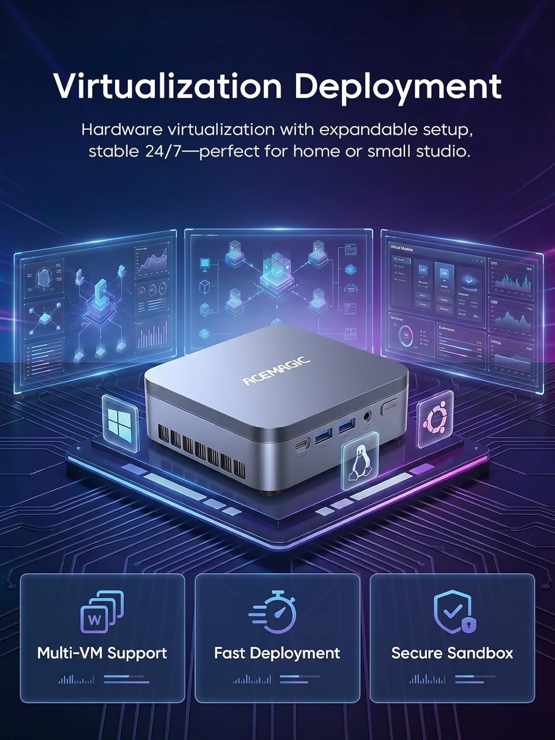 Detalle de ACEMAGIC M5 Mini PC (Windows 11 Pro) Intel Core i5-14500HX, 16GB RAM, 512GB SSD, WiFi 6, Triple 4K