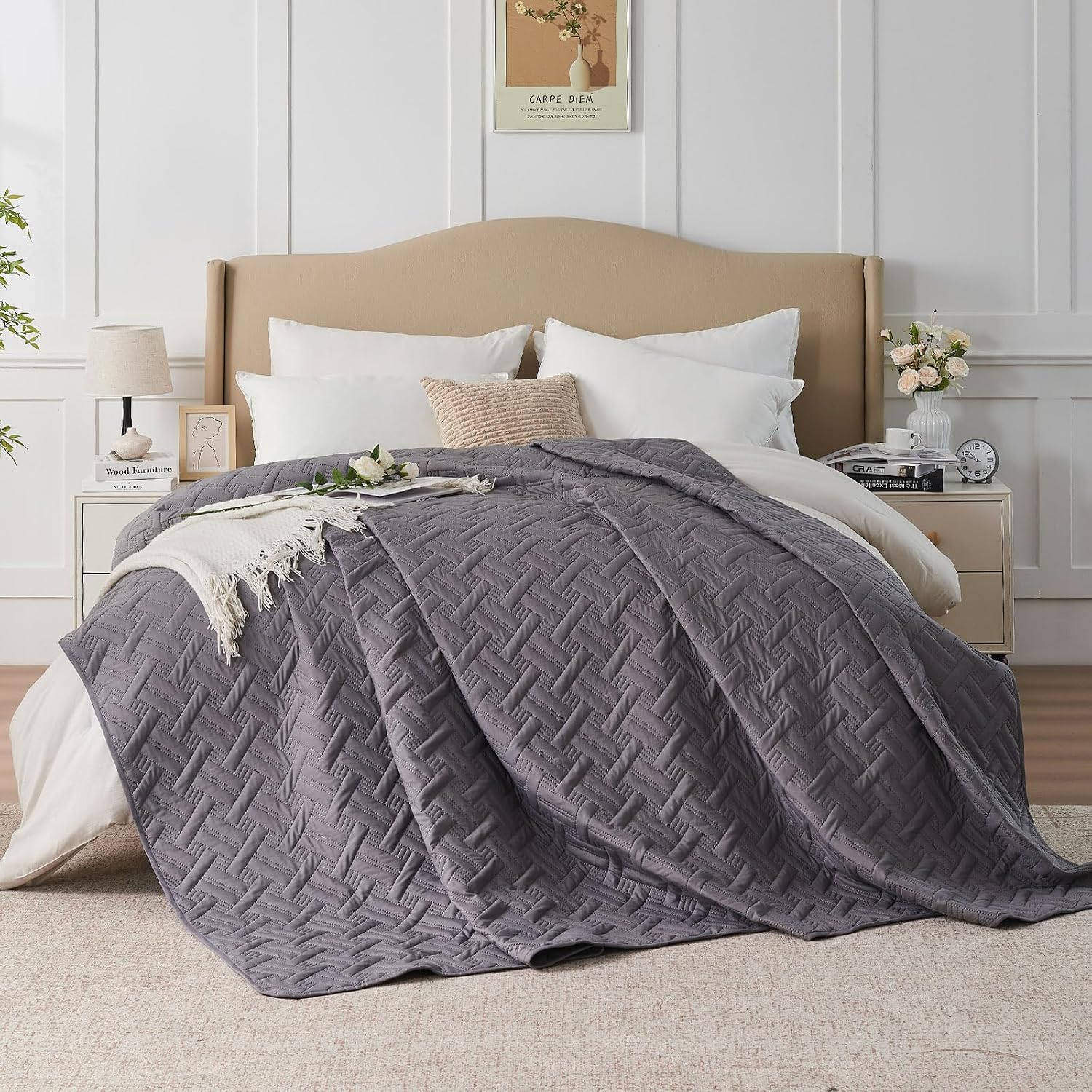 Detalle de beeweed Feel Elegante BHQS-1 sprei 240 x 260 cm, grijs polyester