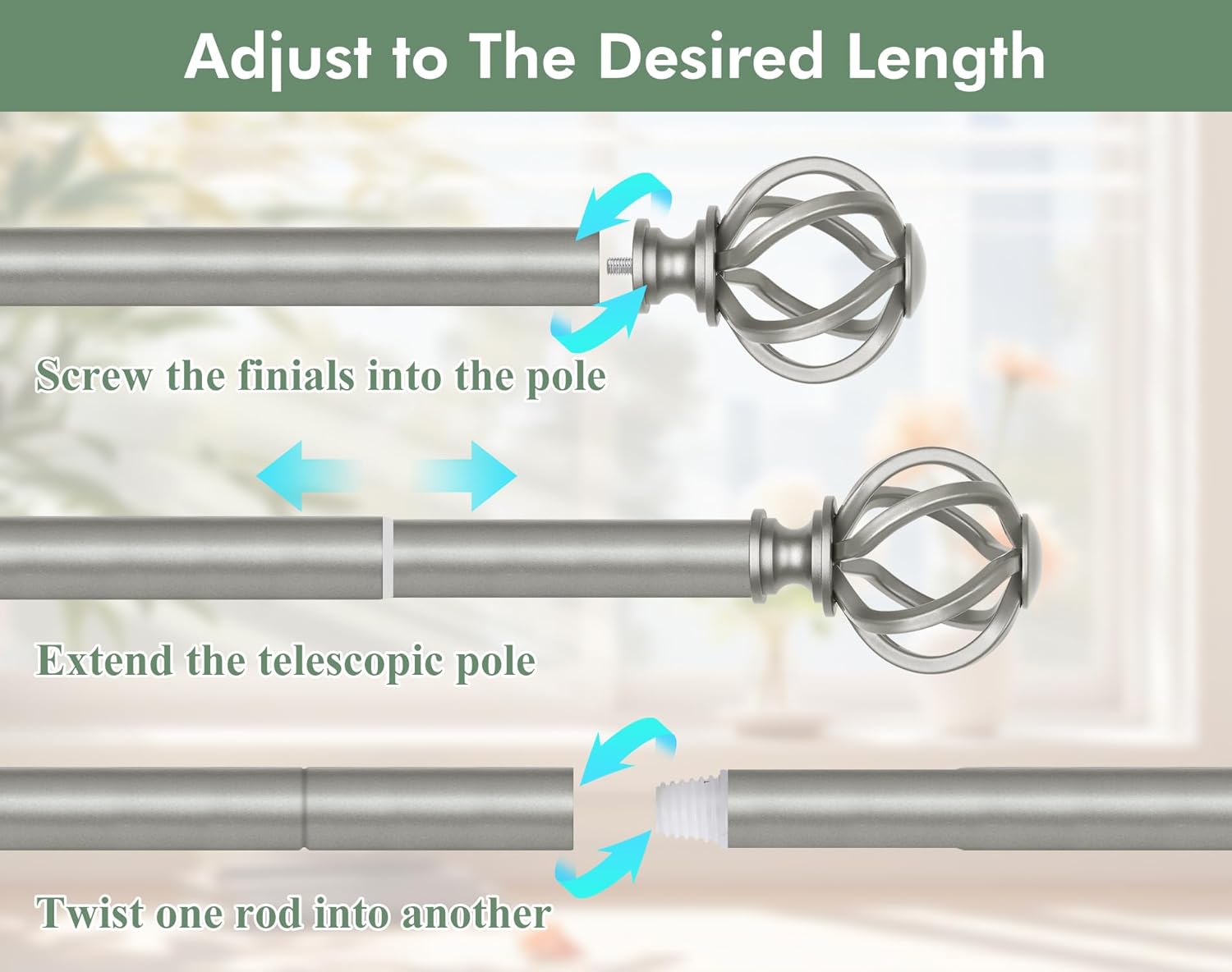 Thumbnail 5 de USFOOK Curtain Rods for Windows 48–84" ⌚📐