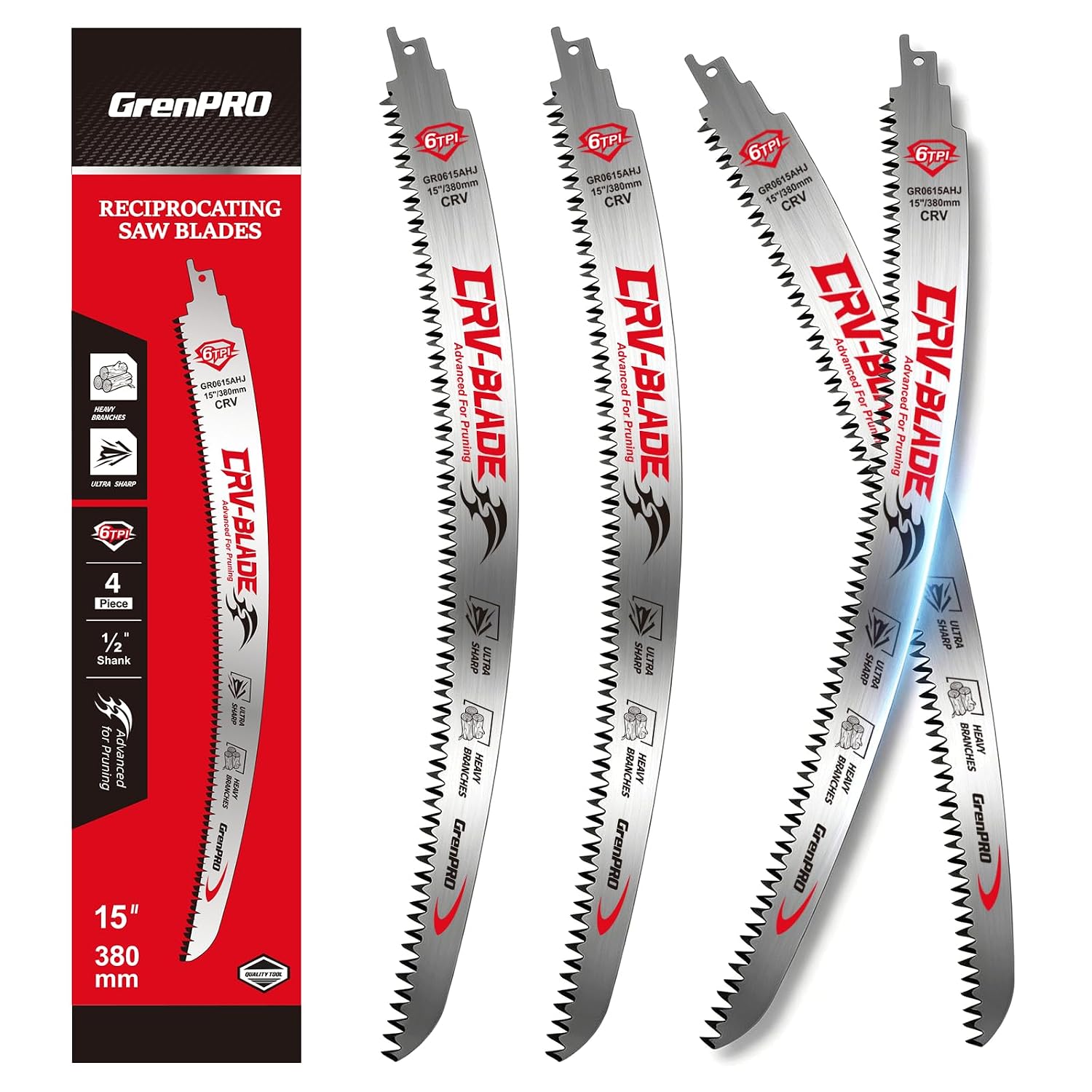 Detalle de GRENPRO 073013 15-Inch Reciprocating Saw Blades, 6 TPI Arc Edge, 4-Pack
