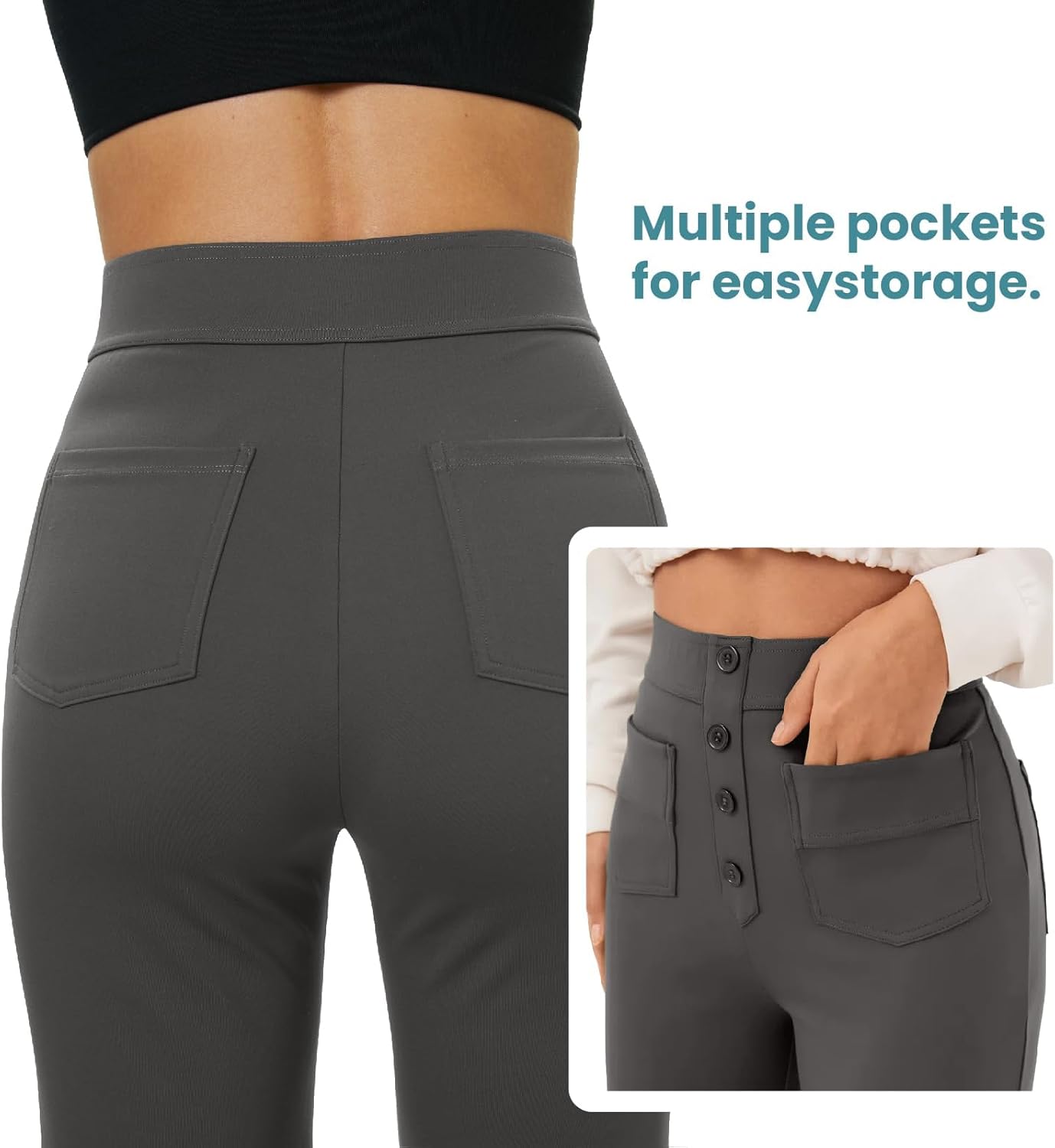 Thumbnail 3 de Glacspyg Yoga Pantalons femme taille haute de survêtement à bouton, coupe droite avec poches élastiques
