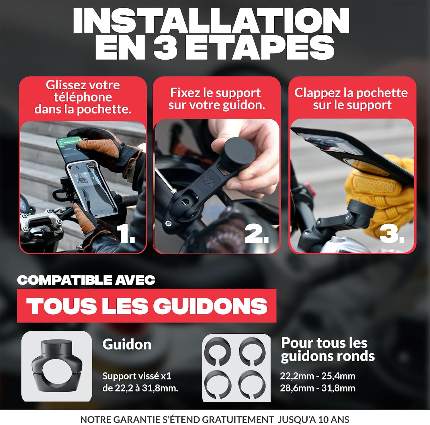 Detalle 2 de Shapeheart Support Téléphone Moto Pro – Bras articulé 360°, fixation guidon et pochette 2XL étanche tactile