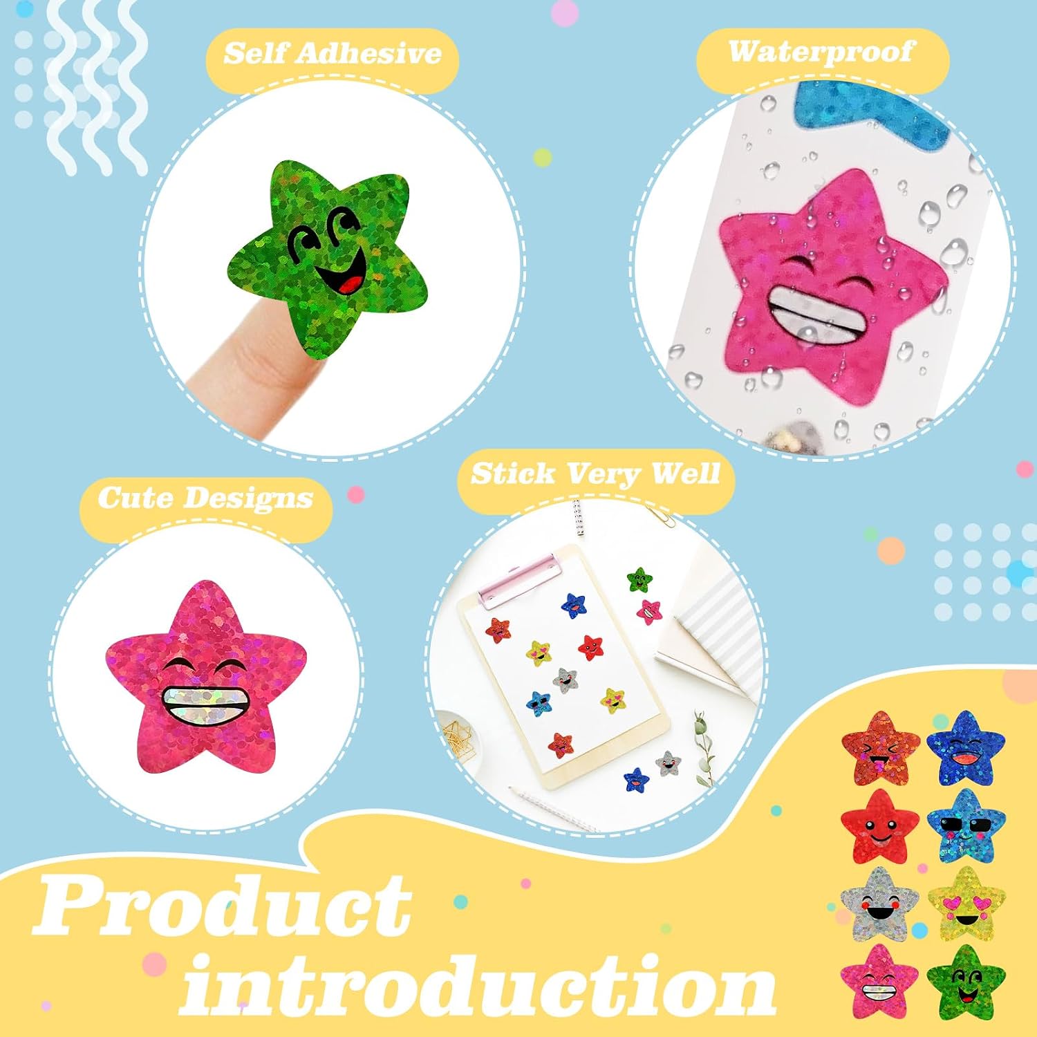 Detalle de XITDW K-O934 Smiley Star Stickers, 700 Count, 1-Inch Foil, 8 Colors