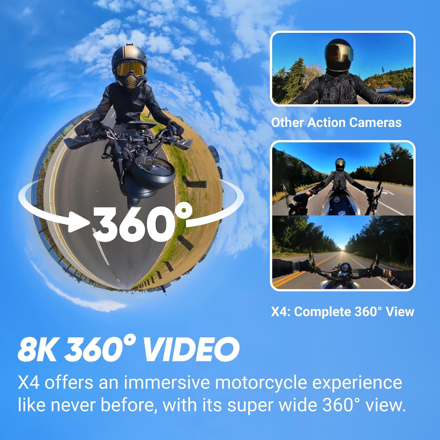 Thumbnail 1 de Insta360 X4 Motorcycle Bundle – 8K waterproof 360 action camera with 4K wide-angle, AI editing and stabilisation