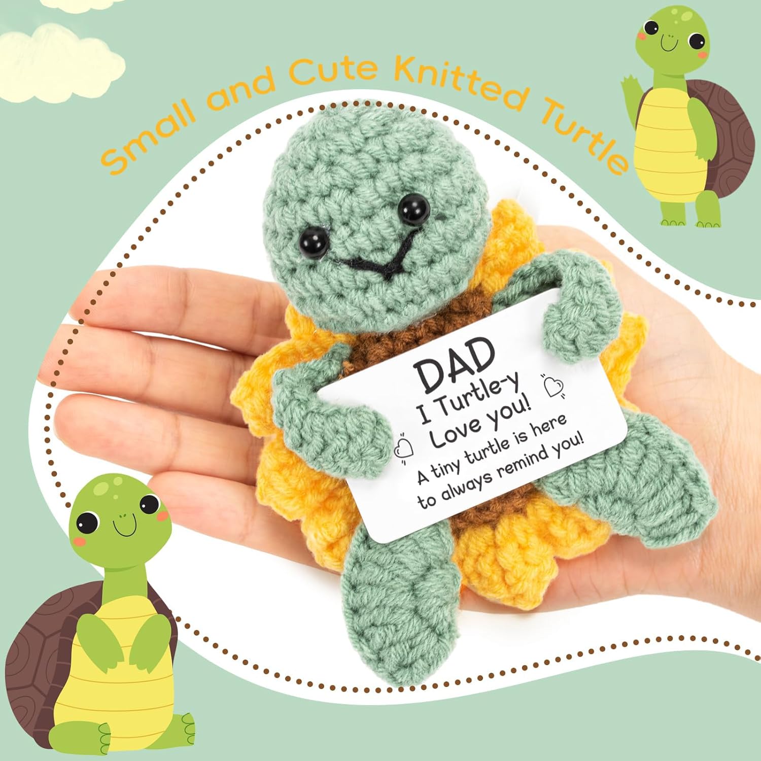 Detalle de Bafiwu Handmade Crochet Turtle – Positive Gift for Dad (Father's Day, Birthday, Christmas)