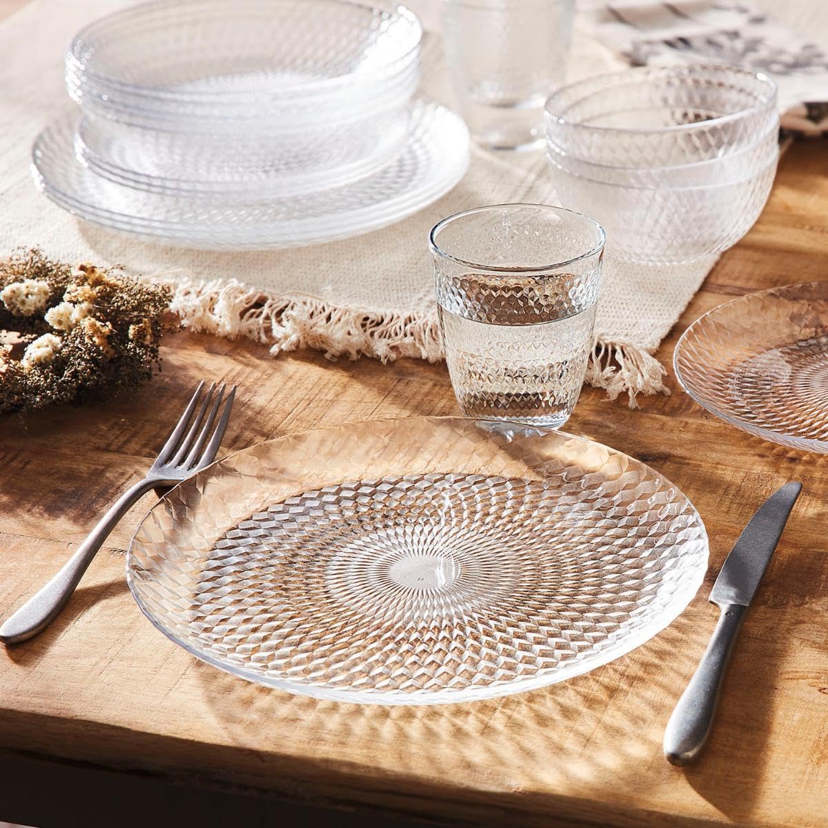Detalle de Luminarc 5424175 Pampille Clear Glass Dinnerware Set, 18 Pieces