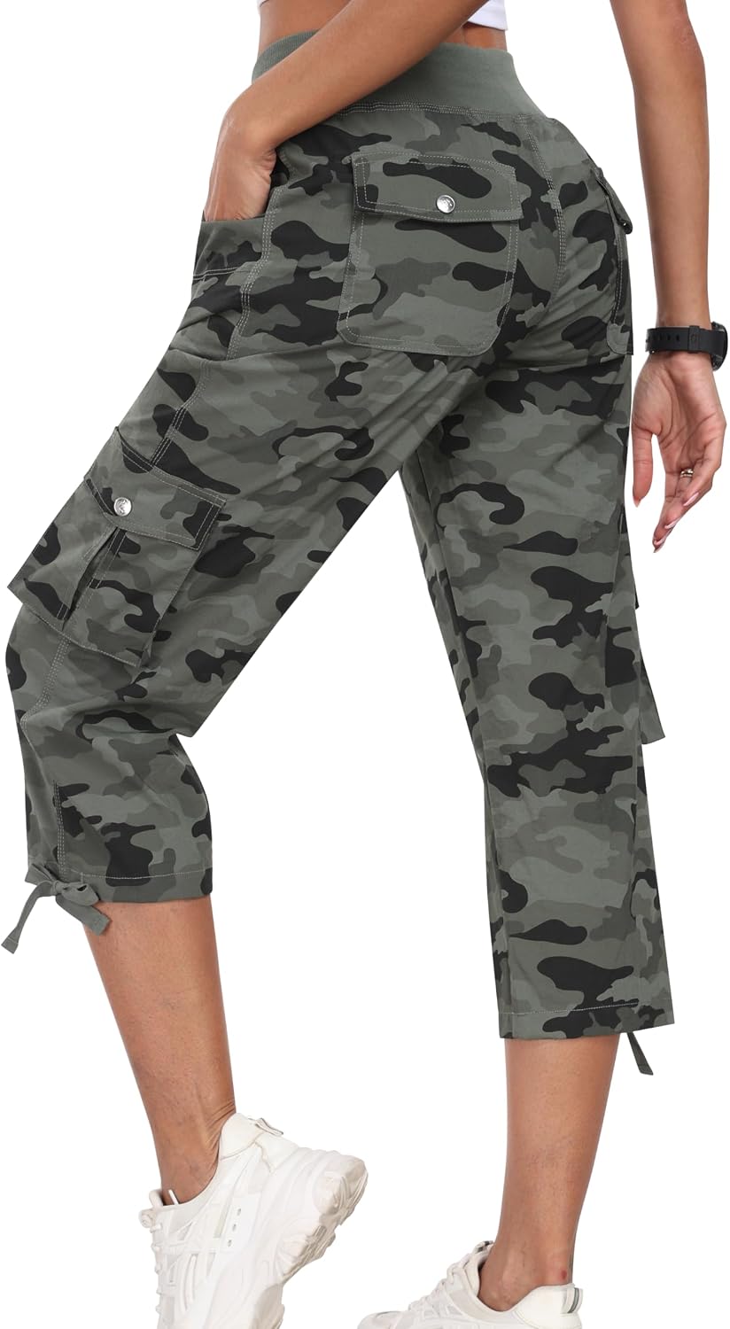 Thumbnail 1 de MoFiz Women's Cargo Capri Pants with 6 Pockets and Lightweight Stretch Fabric
