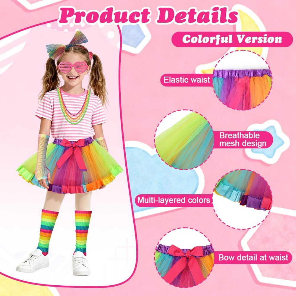 Detalle de BSBUY 5207140 jaren 80-kostuumset voor meisjes met rok en neonaccessoires