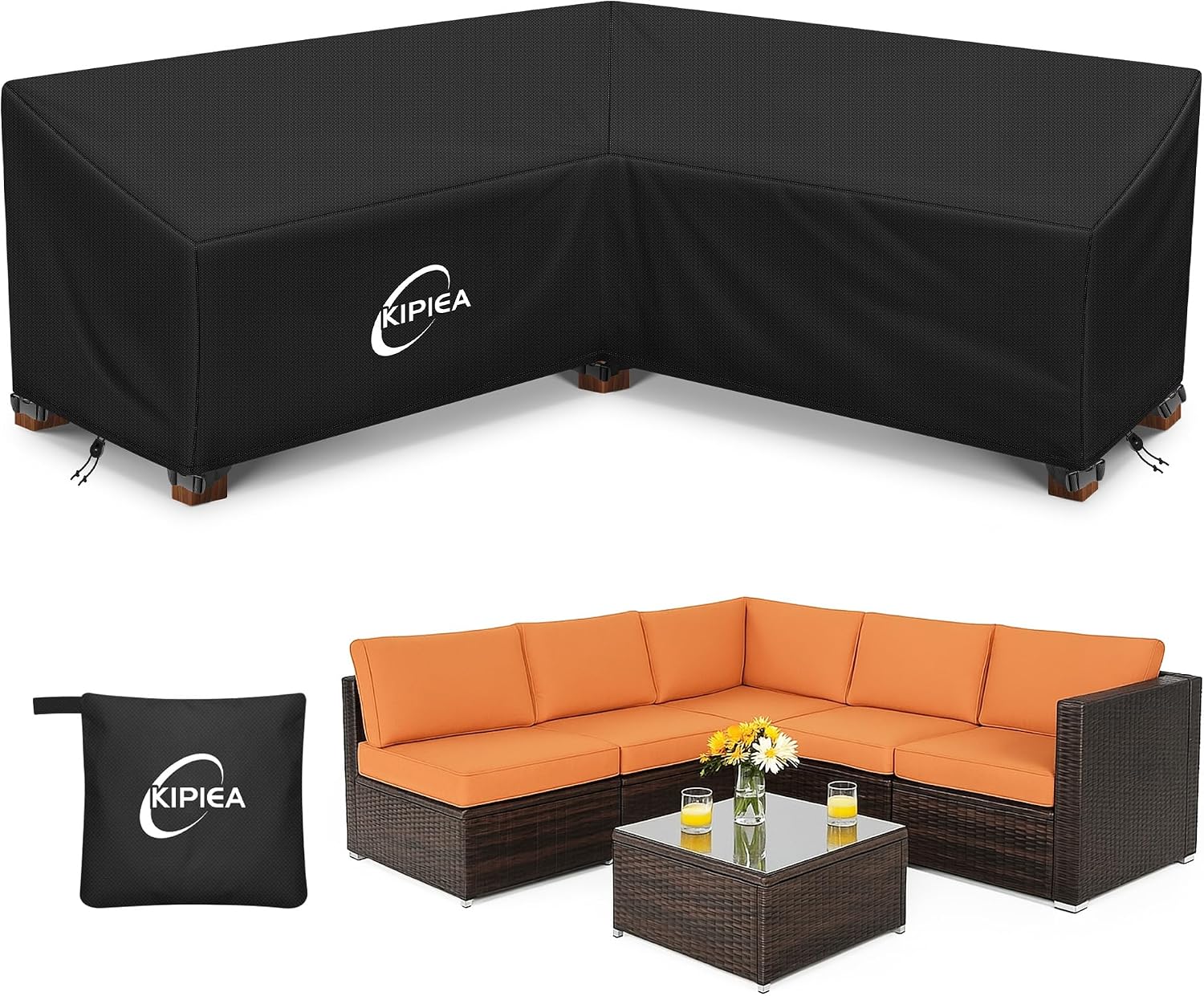 Detalle de Kipiea 226x226x85x78cm V-Shaped Sectional Sofa Cover, 420D Oxford Fabric