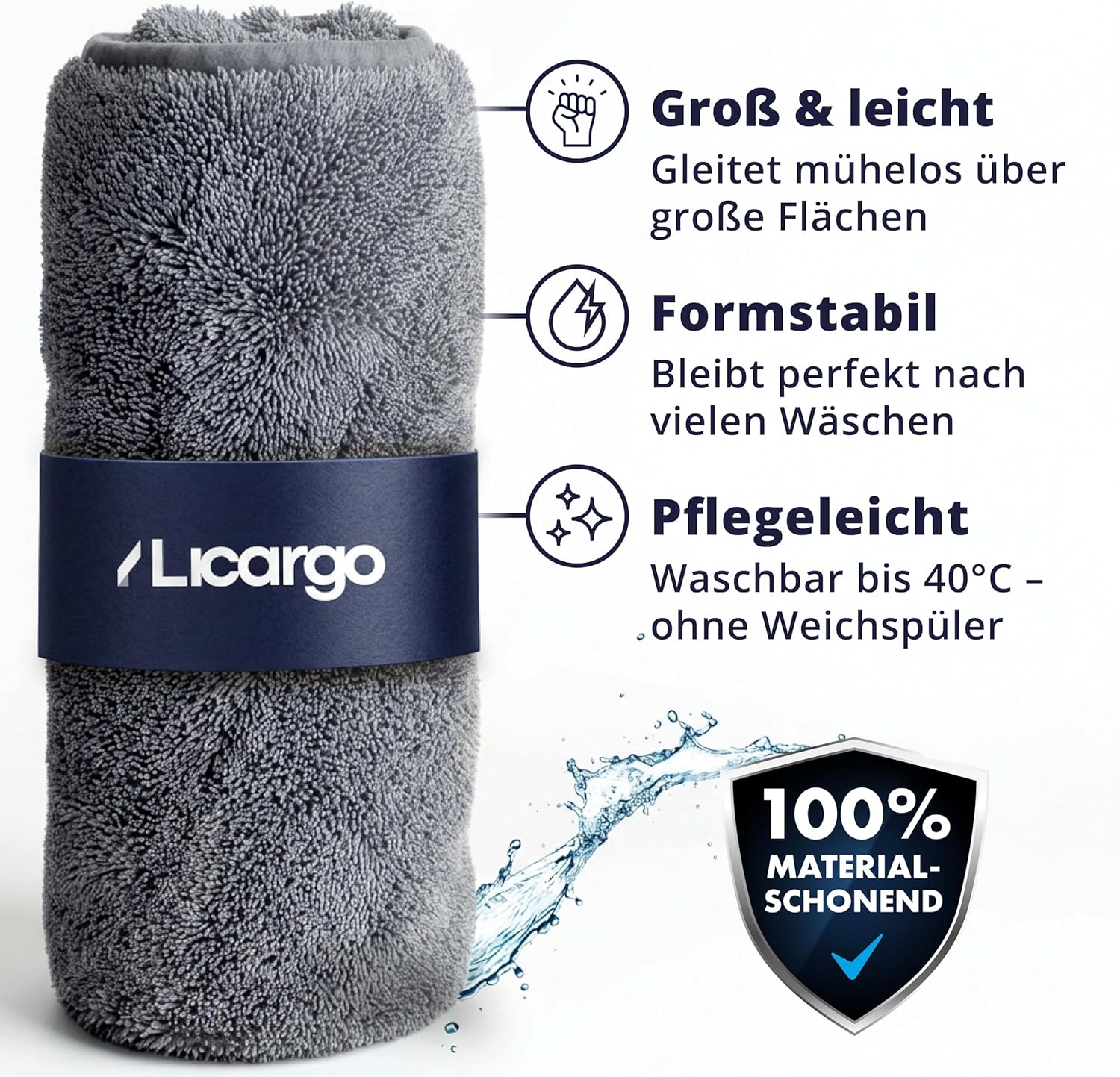 Detalle de LICARGO Auto Trockentuch XXL 90×60 cm – 550 GSM Twisted Loop Mikrofasertuch für streifenfreien Glanz
