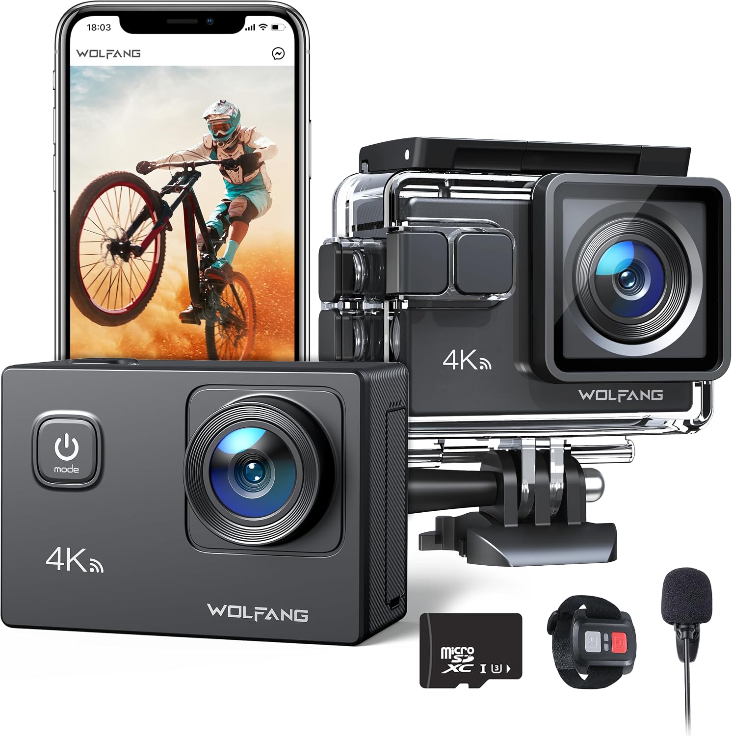 Detalle de WOLFANG GA100 4K Action Camera with 32GB