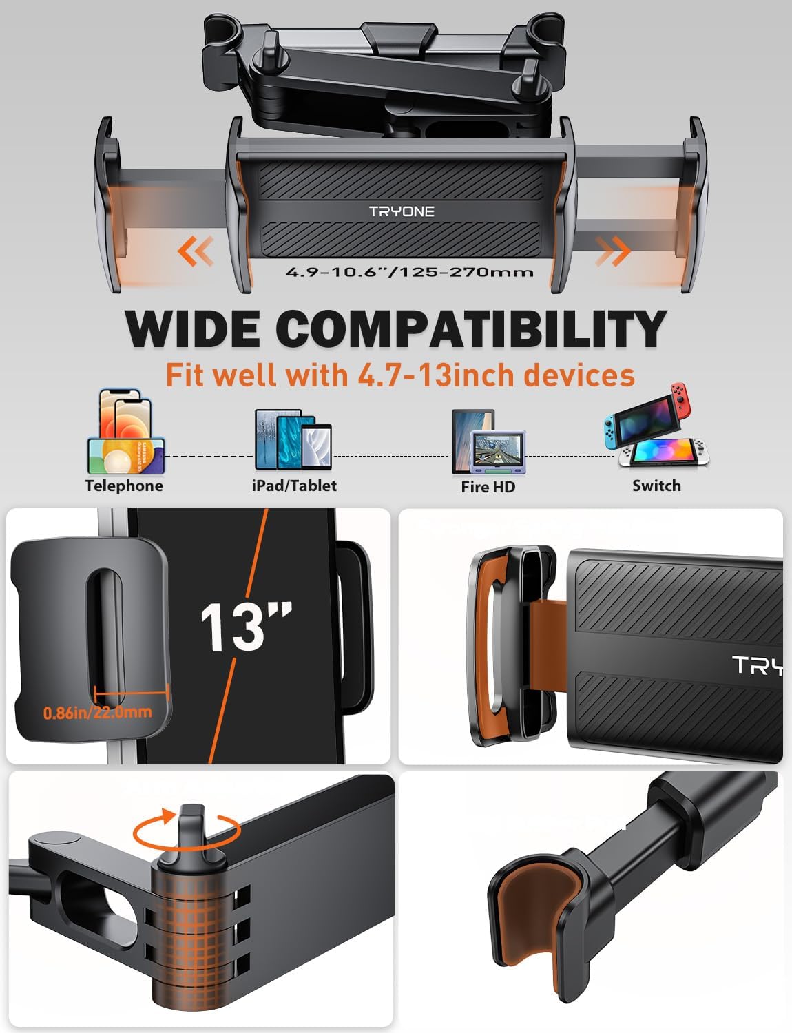 Thumbnail 5 de TRYONE Car Headrest Tablet Holder