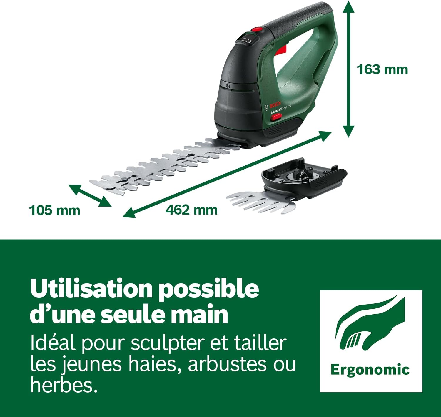 Thumbnail 6 de Bosch AdvancedShear 18V-10 sans fil – cisaille à gazon avec lames pour taille-herbes et sculpte-haies