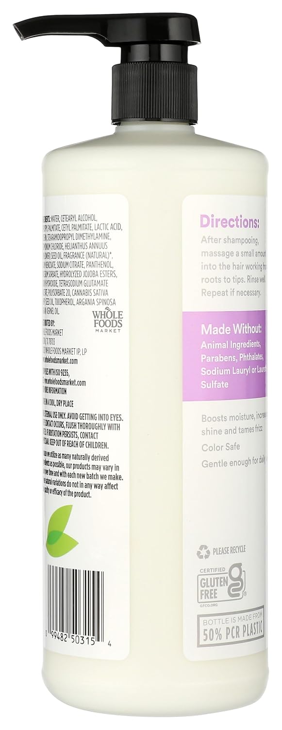 Detalle de 365 by Whole Foods Market Moisture & Shine Conditioner with Hemp Seed & Argan Oil, Lavender Scent, 32 Fl Oz