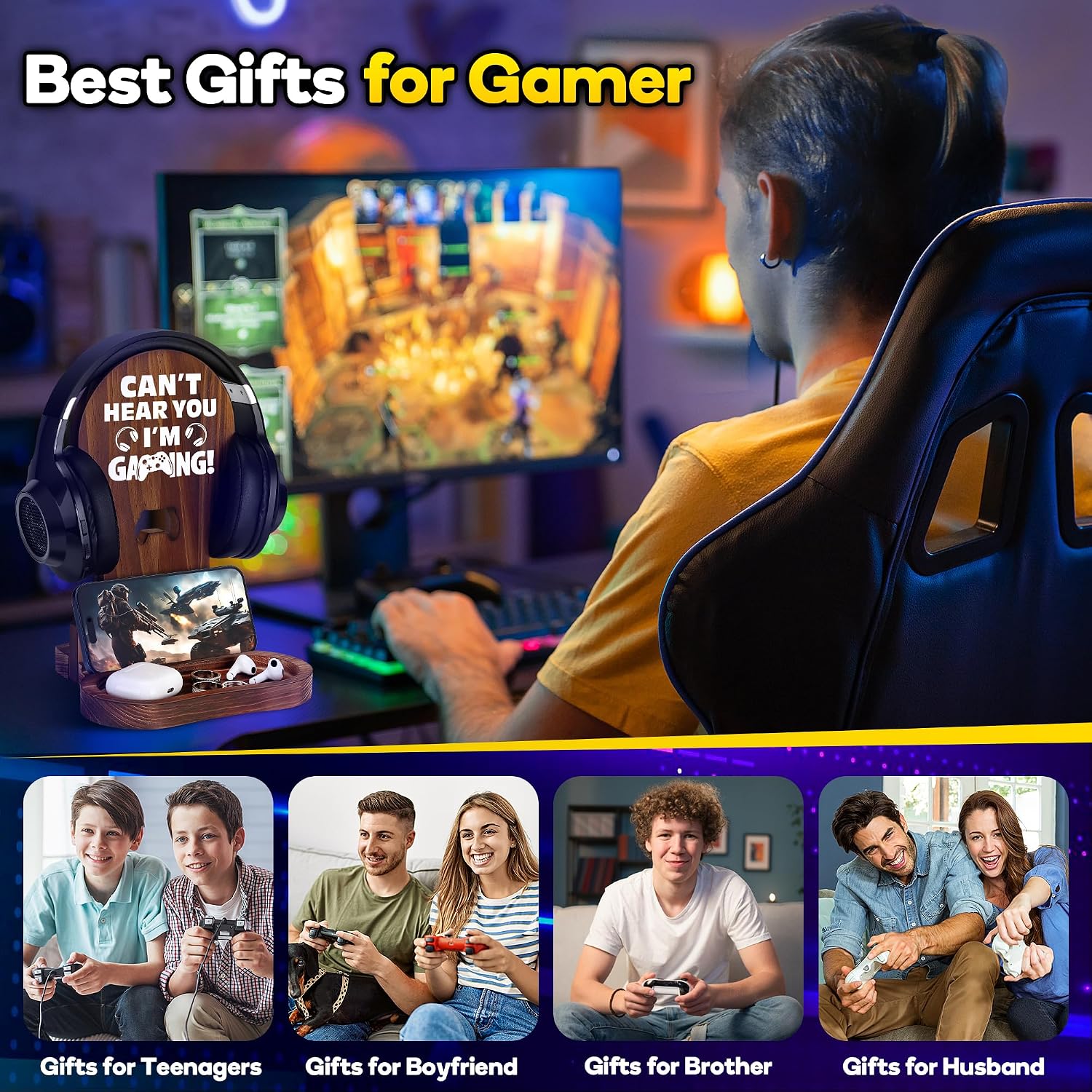 Thumbnail 5 de Slothoem Wooden Headset Stand for Gamers