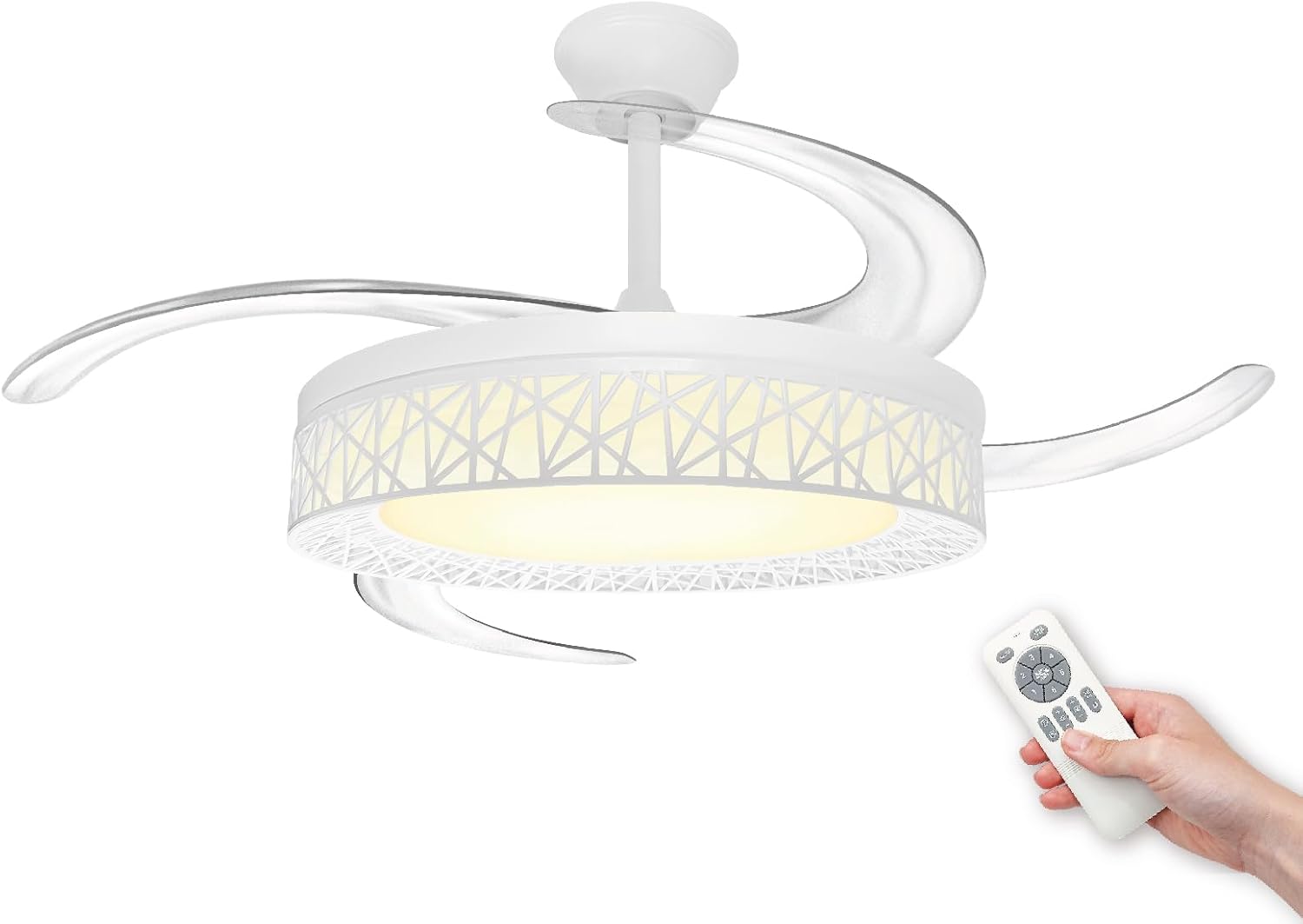 Detalle de LED ATOMANT ventilador de techo con luz LED 40W, motor DC 32W y 4 aspas retráctiles de Ø109 cm