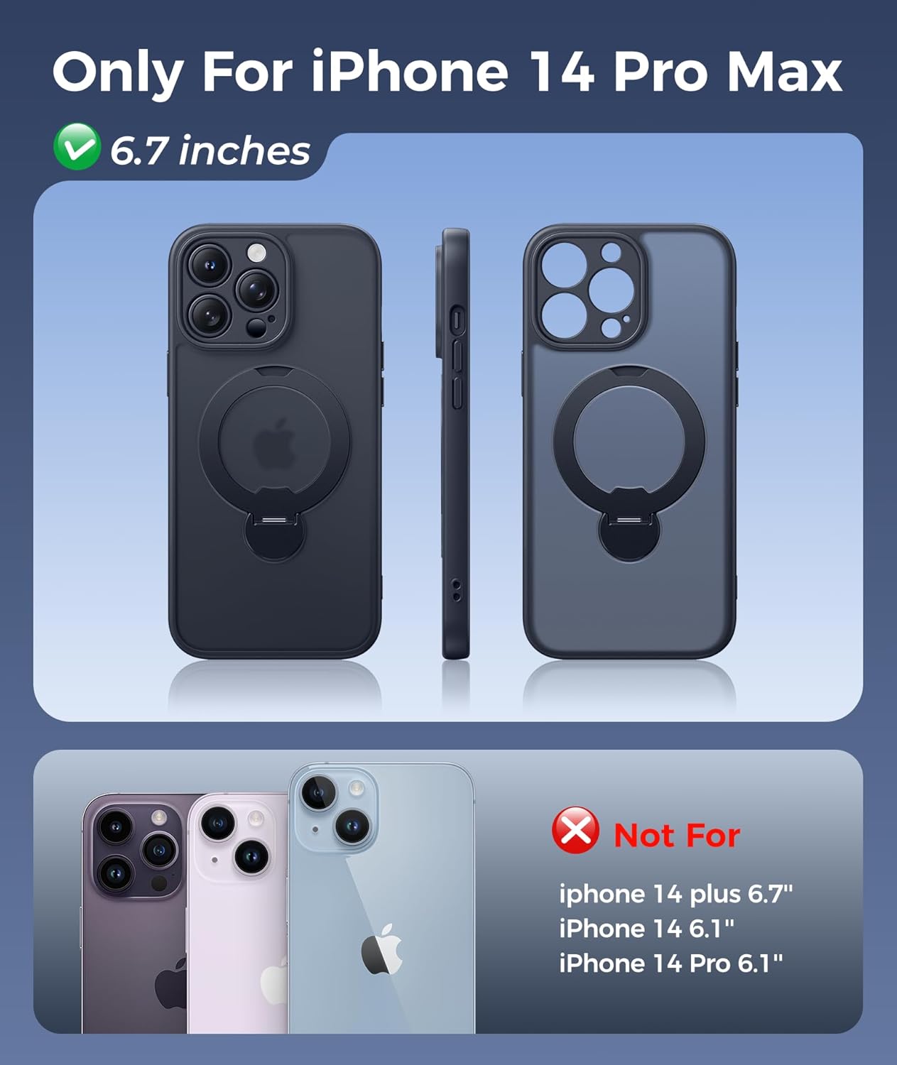 Detalle 2 de FNTCASE for iPhone 14 Pro Max: 360 Spin Magnetic Stand Case with Screen Protector