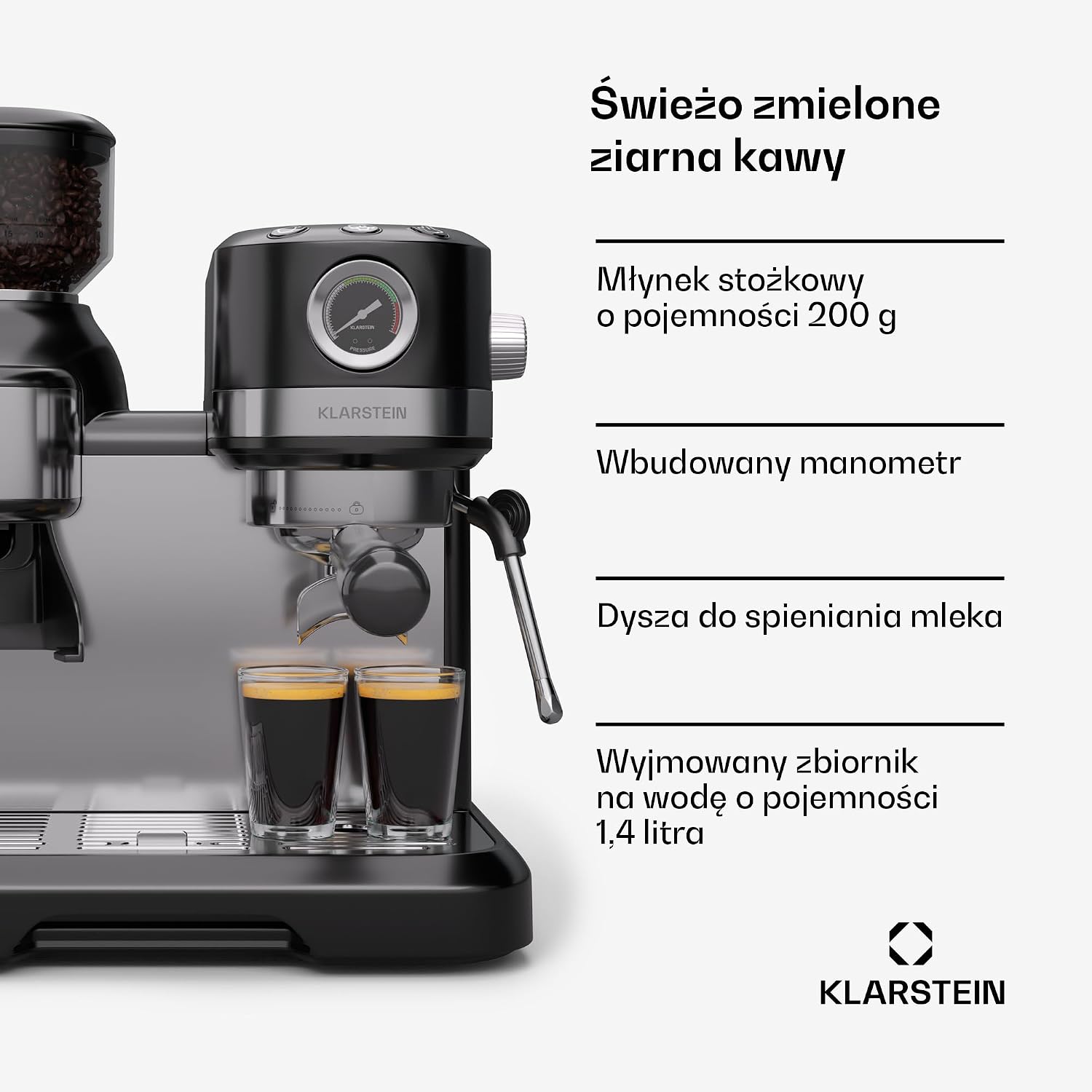 Detalle de Klarstein 4060656534126 Bella Café espresso machine with grinder and milk frother