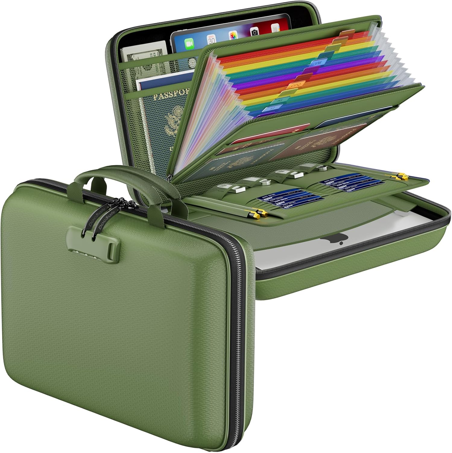 Detalle de DocSafe DS0107 Hard-Shell Fireproof File Organizer with Lock, Green