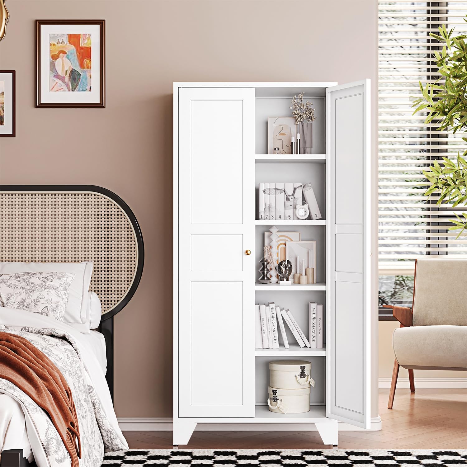 Thumbnail 1 de Letaya YW001 Metal Pantry Cabinet, 4 Adjustable Shelves, White, 61-Inch