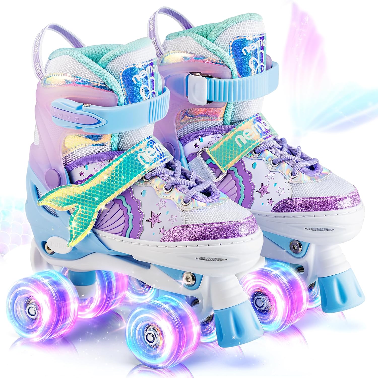 Detalle de NEMONE Mermaid 4 Size Adjustable Light Up Roller Skates for Girls