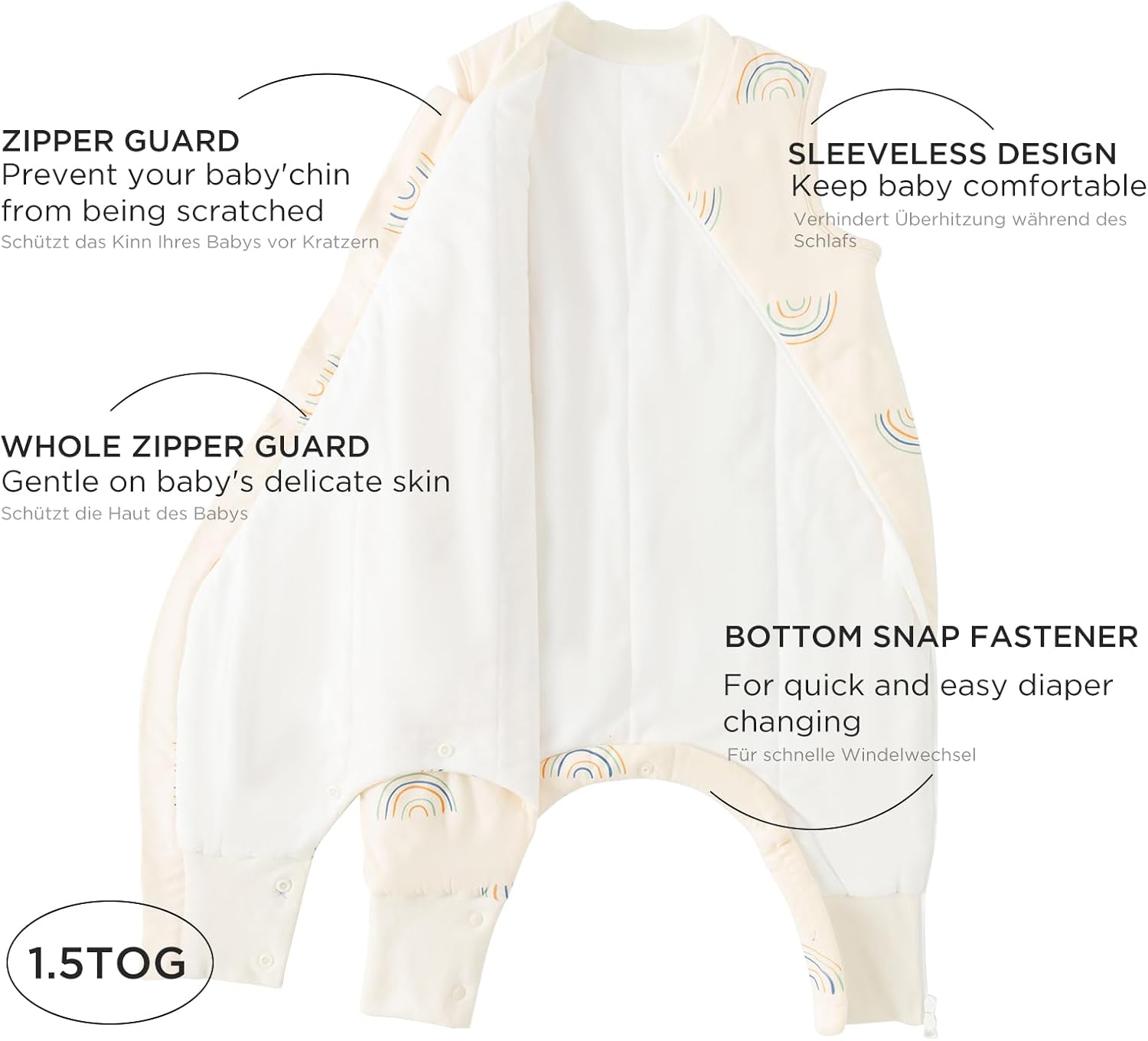 Thumbnail 2 de Duomiaomiao Sleeping Bag with Legs for 2–3 Year Olds (100% Cotton, 1.5 Tog) – Rainbow