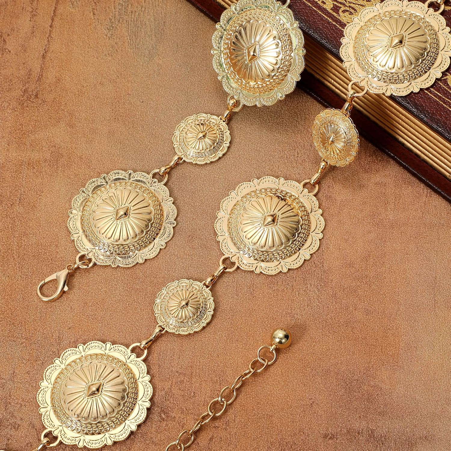 Thumbnail 5 de WHIPPY Women’s Western Metal Concho Belt – adjustable vintage boho gold chain waist chain